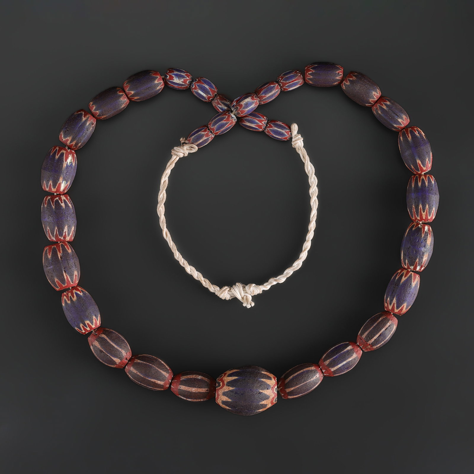 Old Ancient Antique Venetian Chevron Glass Bead Strand Trade Beads Necklace (1 of 4)
