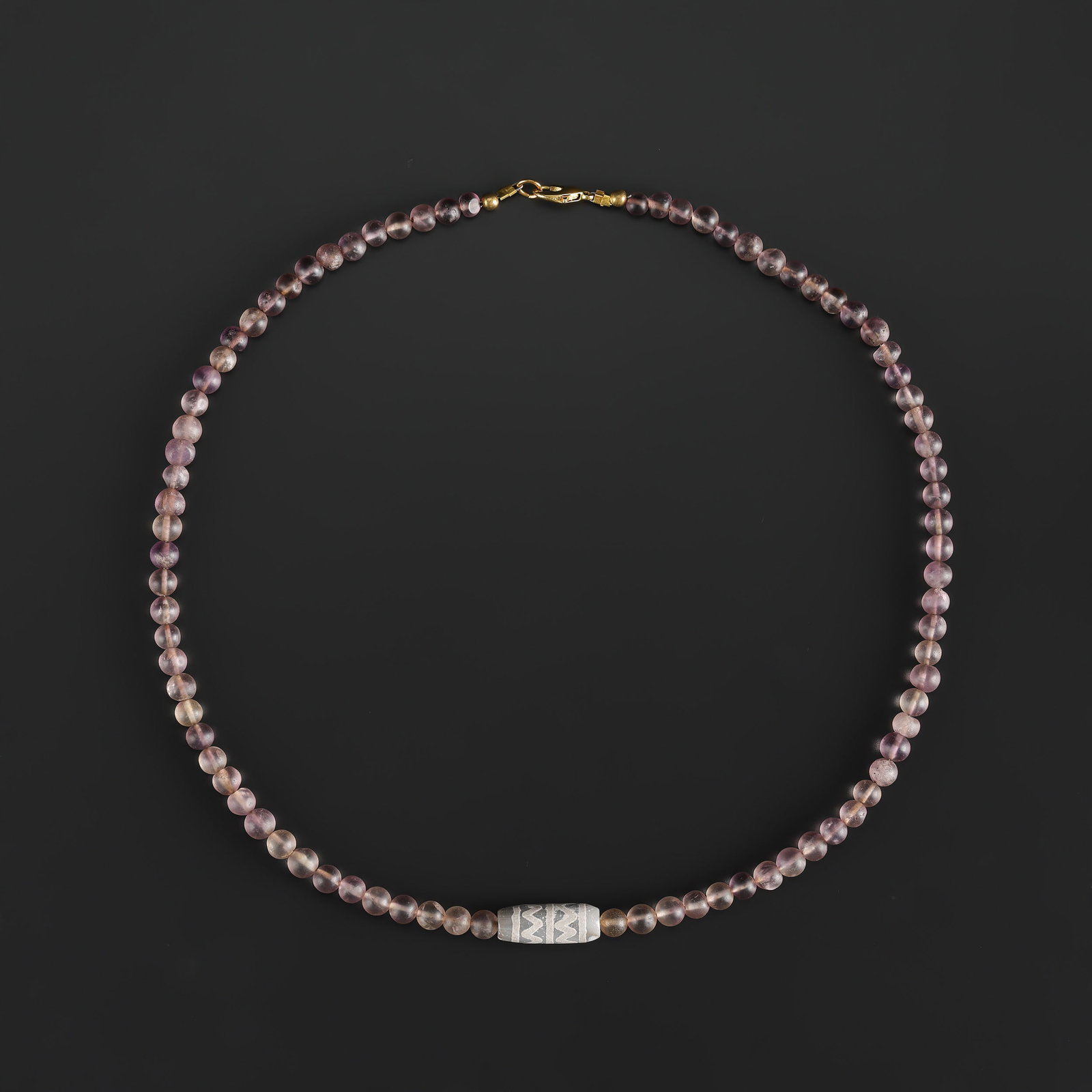 Collection of Vintage Old Amethyst Beads Necklace with Dzi Bead Pendant (1 of 4)