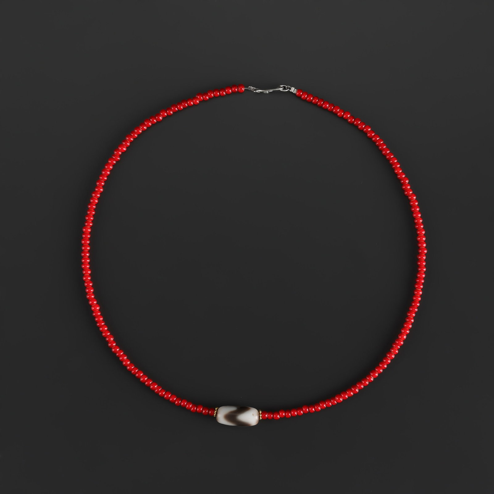 Ancient Old Glass Beads Necklace with Tiger Teeth Dzi Bead Pendant (1 of 4)