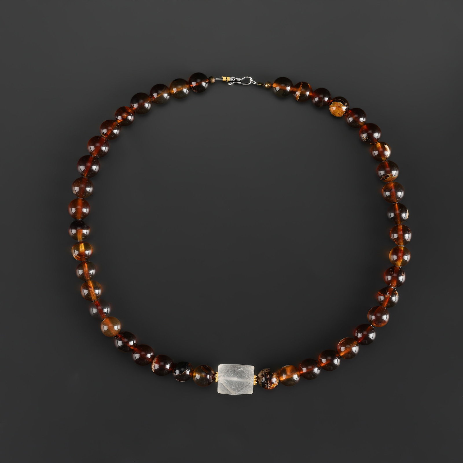 Collection of Ancient Amber Beads Necklace with Quartz Crystal Stone Beads: Fine Bead Necklace Collection of Ancient Amber Beads Necklace with Quartz Crystal Stone Beads. A desirable auction piece showing attractive natural color, texture, and character. Well suited for ethno