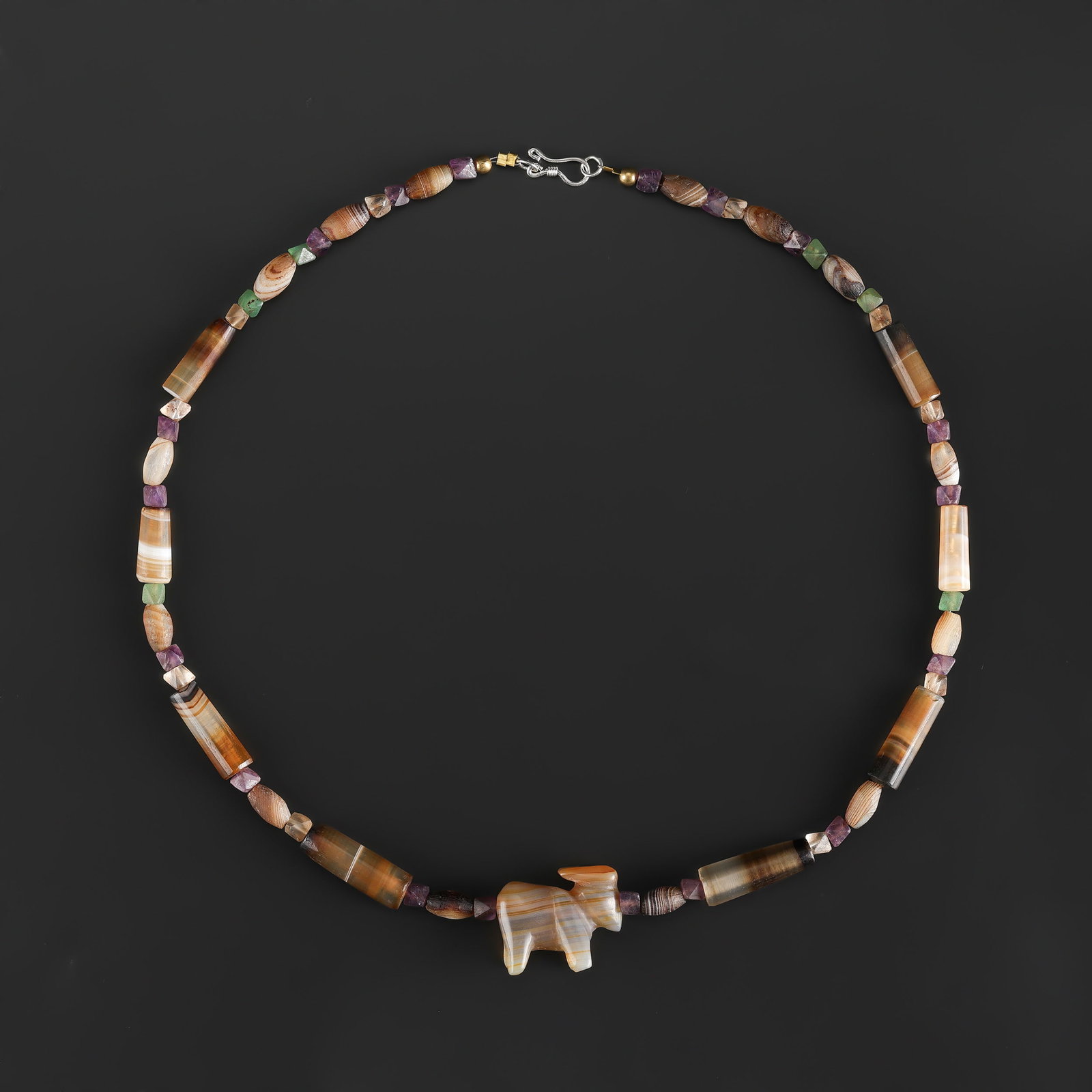 Old Antique Banded Agate Beads along with Carved OX Figure Bead Pendant (1 of 4)