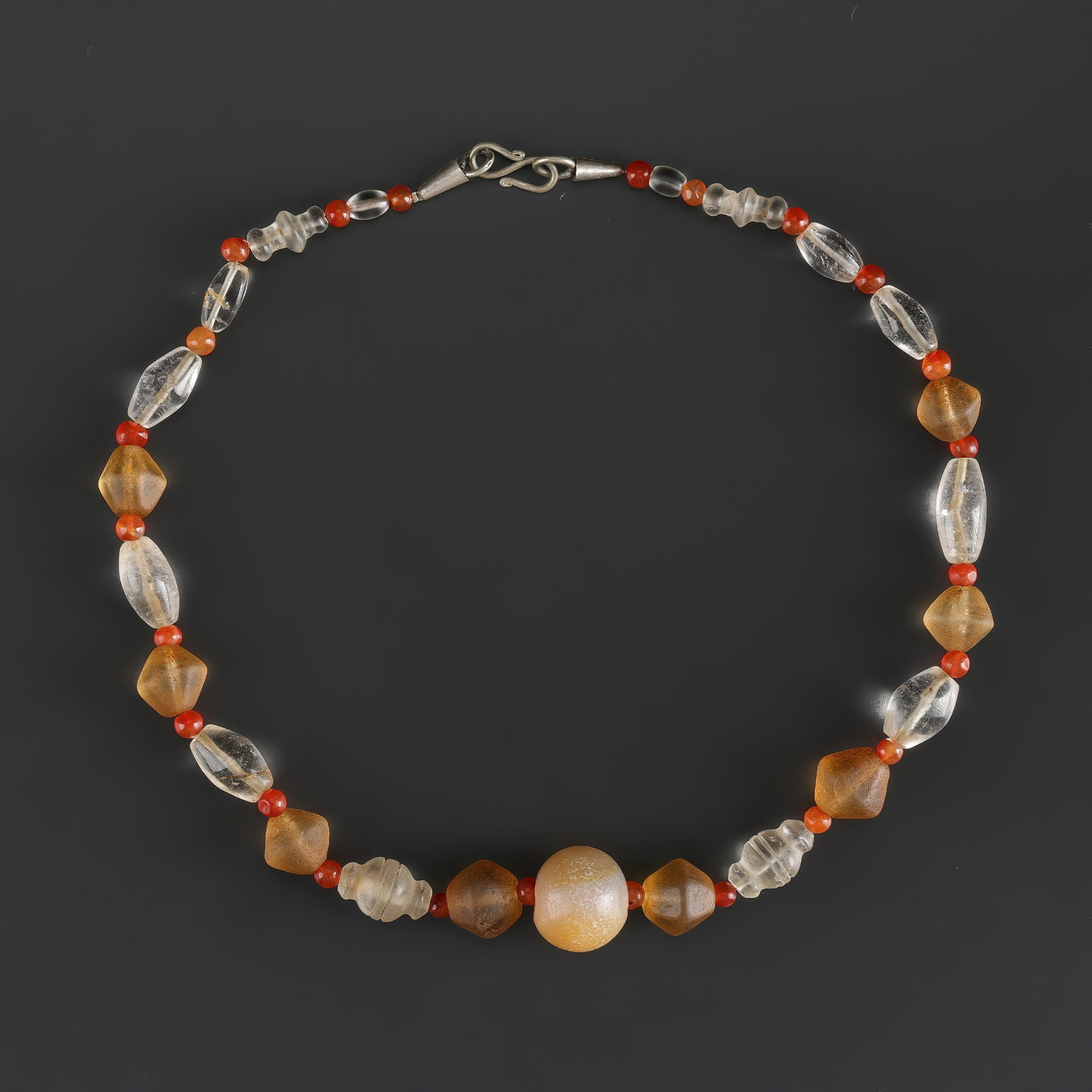 Rare Ancient Crystal Carnelian Beads Necklace: Fine Bead Necklace Rare Ancient Crystal Carnelian Beads Necklace. A desirable auction piece showing attractive natural color, texture, and character. Well suited for ethnographic jewelry collectors, d