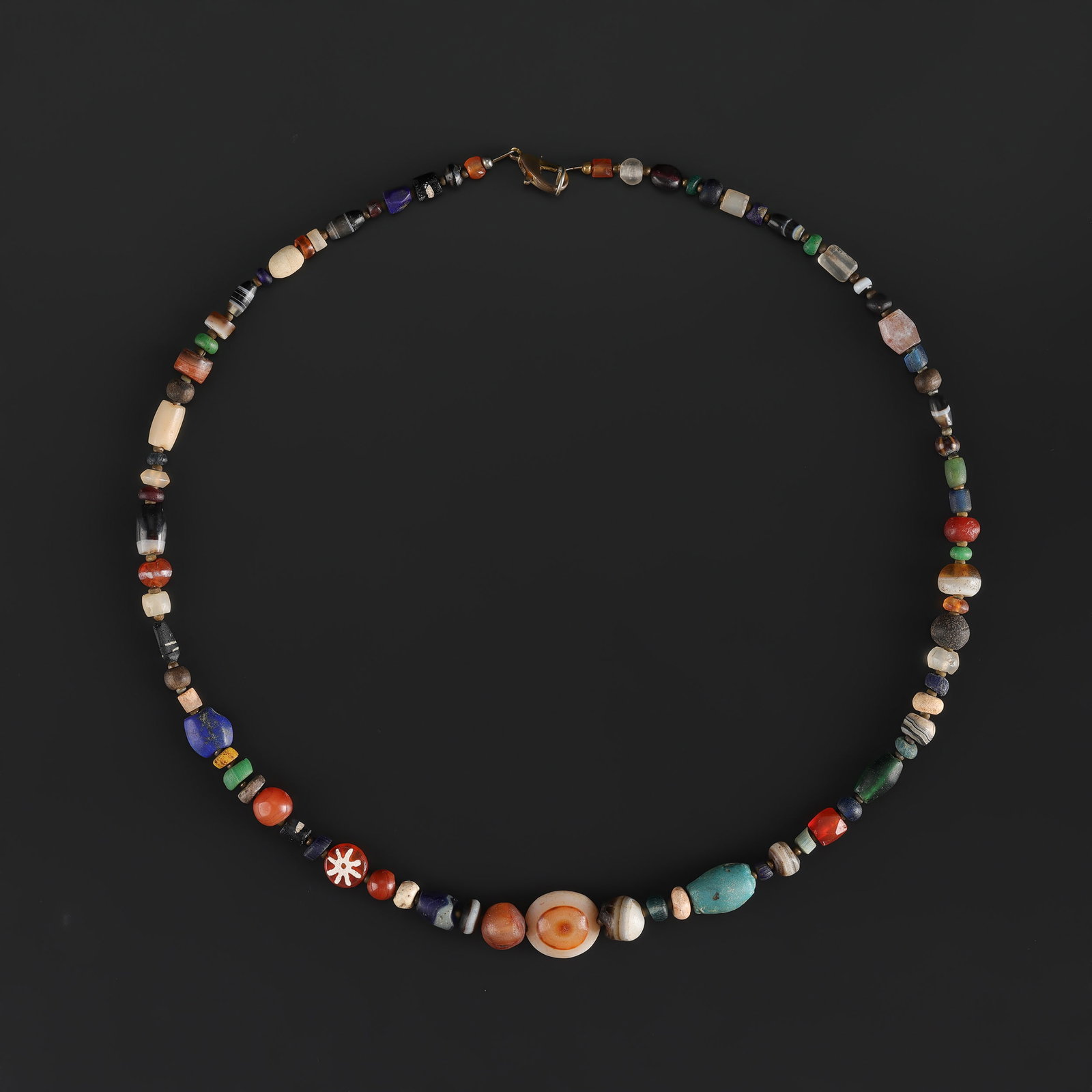 Antique Himalayan Luk Mik Carnelian Old Agate Lapis Crystal Glass Beads Necklace (1 of 4)