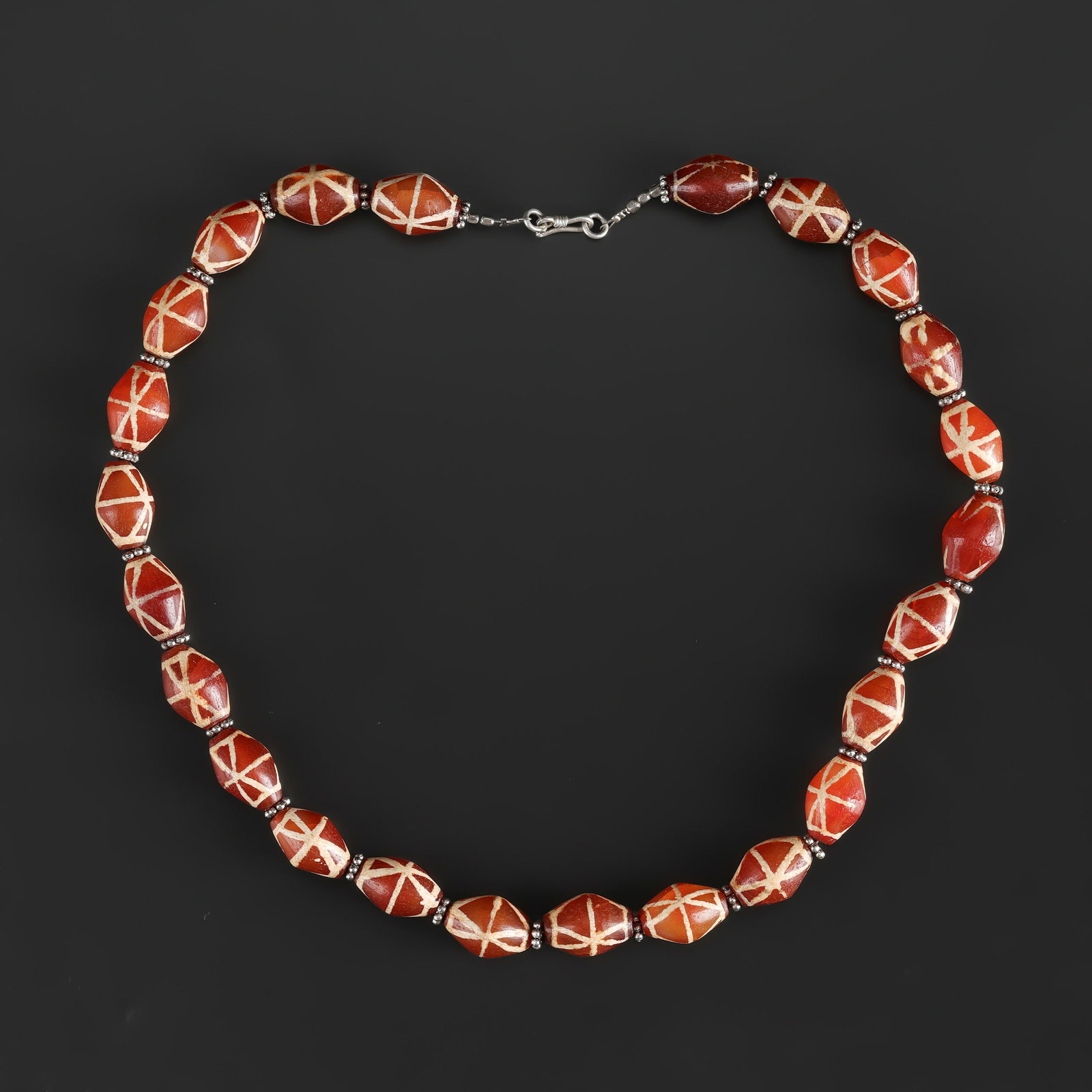 Antique Etched Carnelian Beads Necklace Mala (1 of 4)