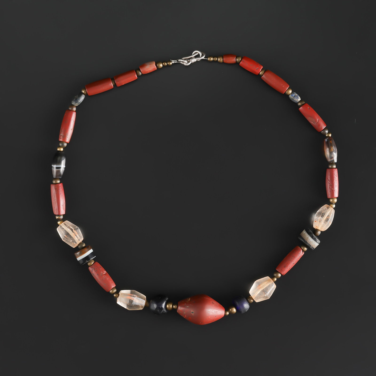 Indo Tibetan Old Jasper and Agate and Crystals Quartz Beads Necklace (1 of 4)