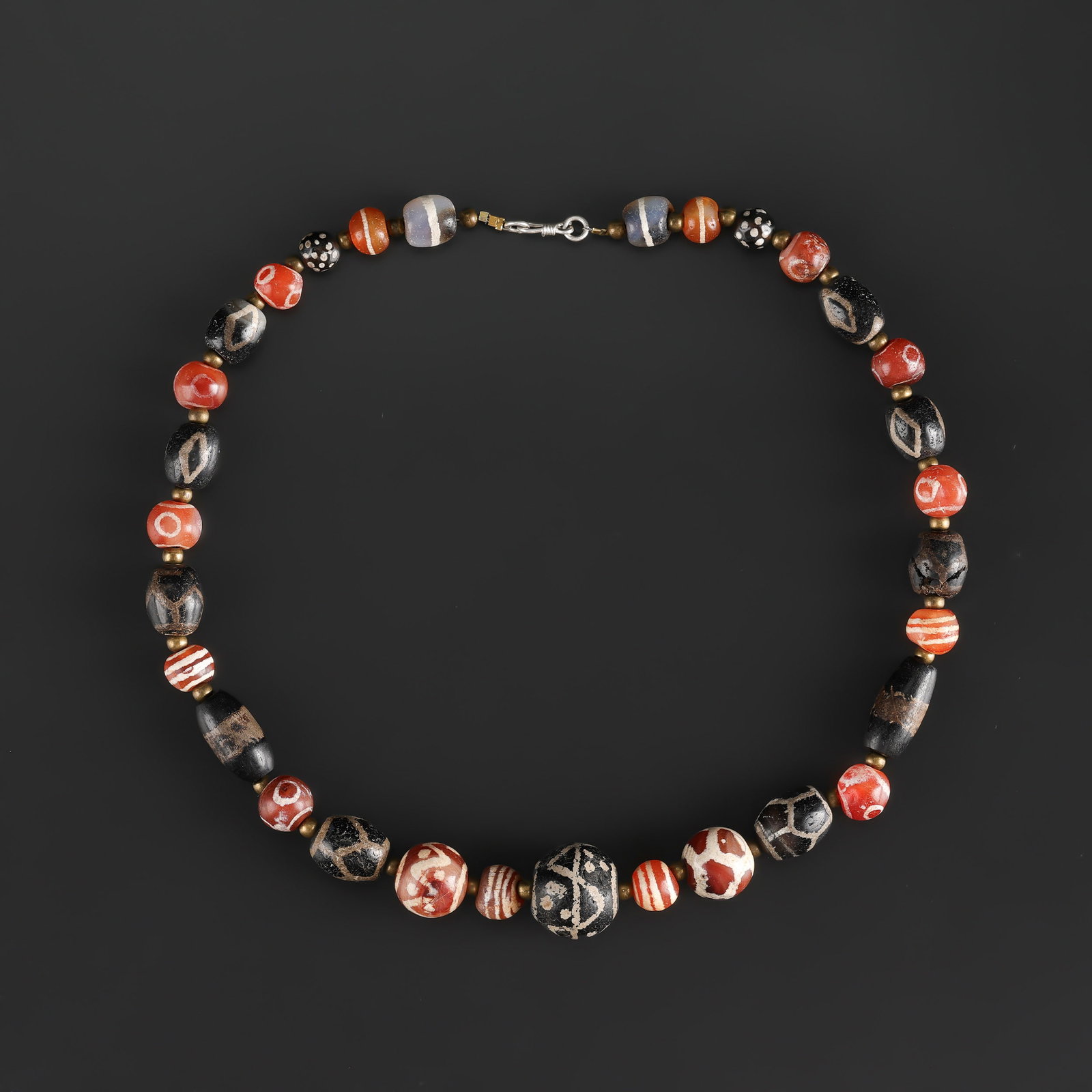 Nepalese Tibetan Tian Zhu Etch Painted Carnelian Agate Antique Himalayan Beads Necklace (1 of 4)