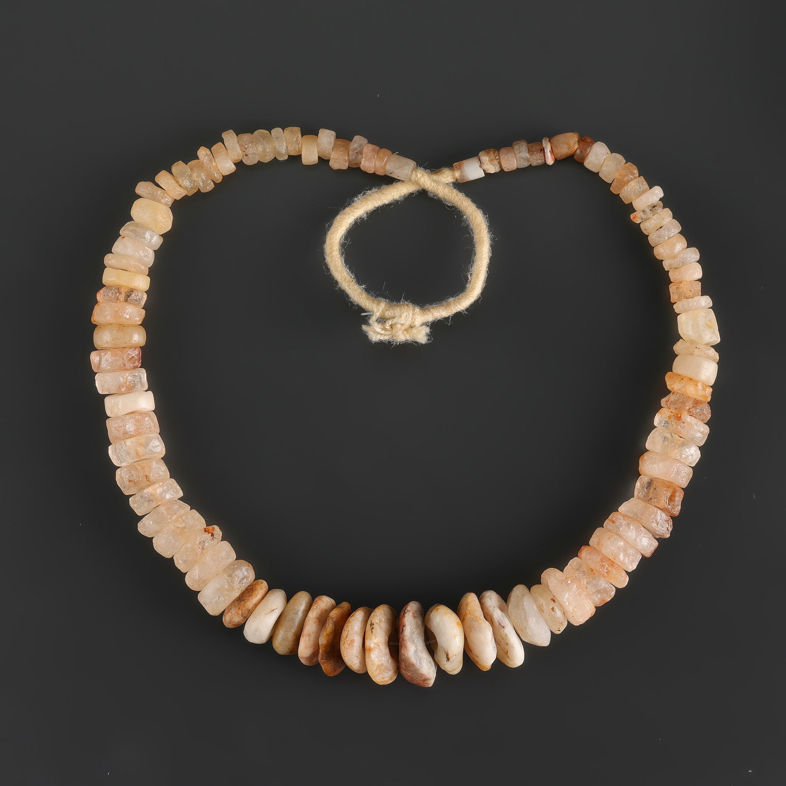 Ancient Excavated Agate Crystal Quartz Beads Necklace: Fine Bead Necklace Ancient Excavated Agate Crystal Quartz Beads Necklace. A desirable auction piece showing attractive natural color, texture, and character. Well suited for ethnographic jewelry colle