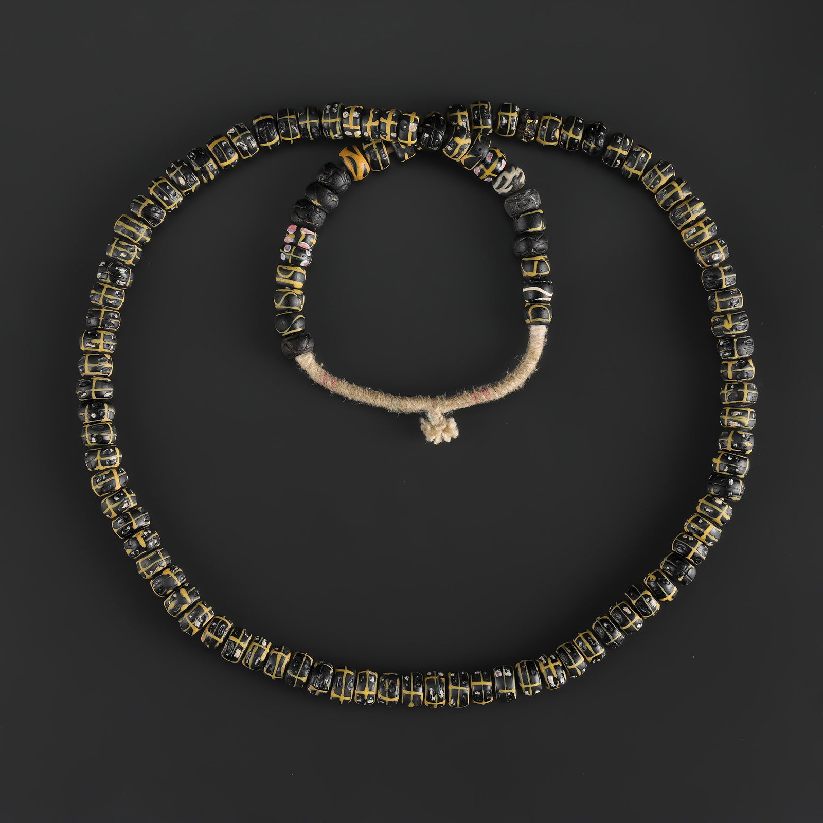 Antique Venetian Rattlesnake African Trade Beads Necklace: Fine Bead Necklace Antique Venetian Rattlesnake African Trade Beads Necklace. A desirable auction piece with appealing beadwork and collectible visual character. Well suited for ethnographic jewelry c