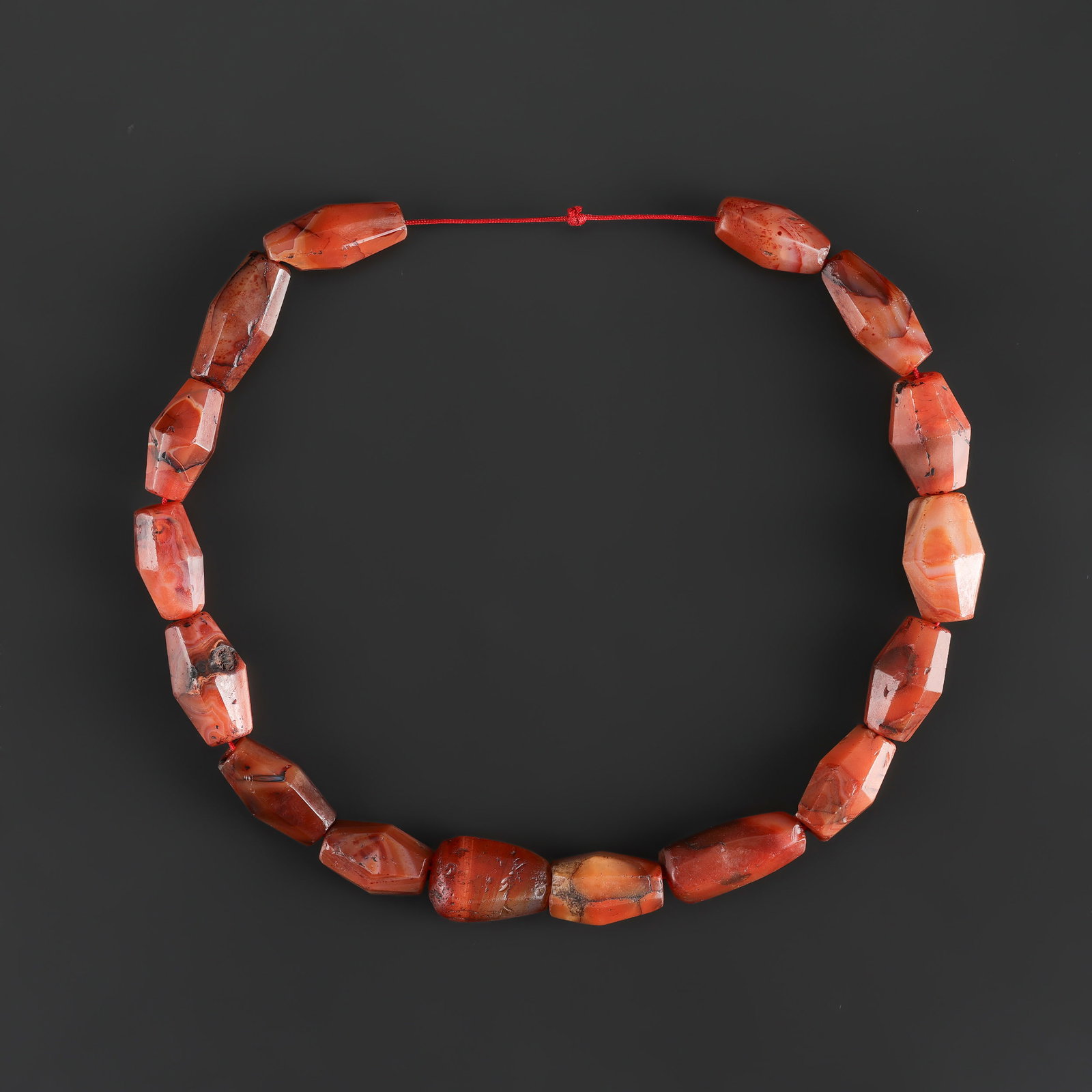 Old Beads of Carnelian from Ancient Rare Himalayan Agate Beads: Fine Bead Necklace Old Beads of Carnelian from Ancient Rare Himalayan Agate Beads. A desirable auction piece showing attractive natural color, texture, and character. Well suited for Tibetan and Himal