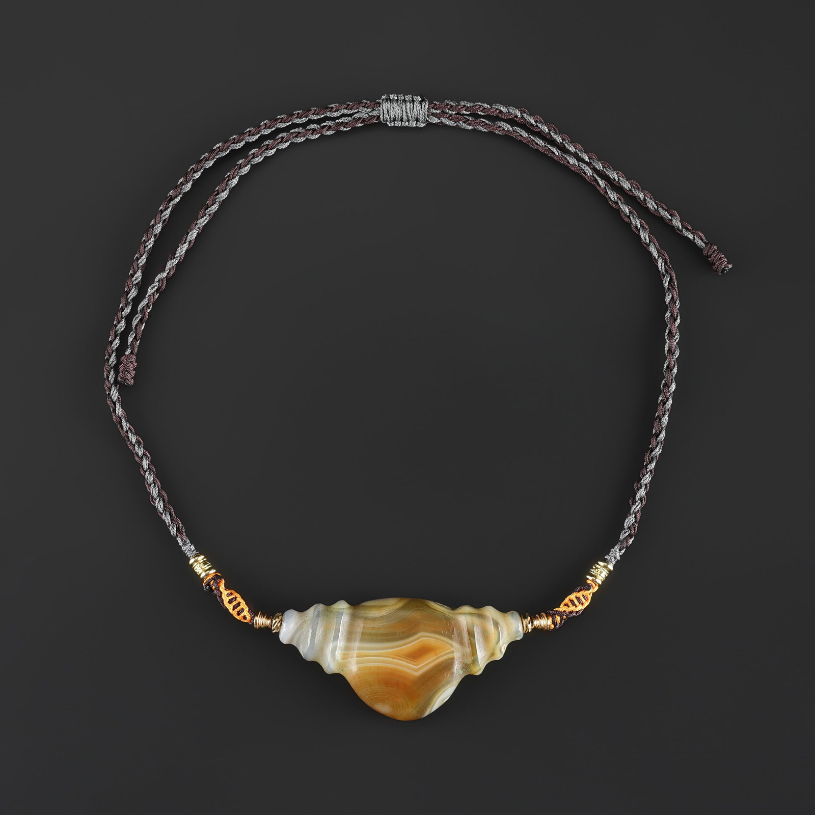 Old Ancient Rare Banded Agate Pendant Bead Necklace with Adjustable String (1 of 5)