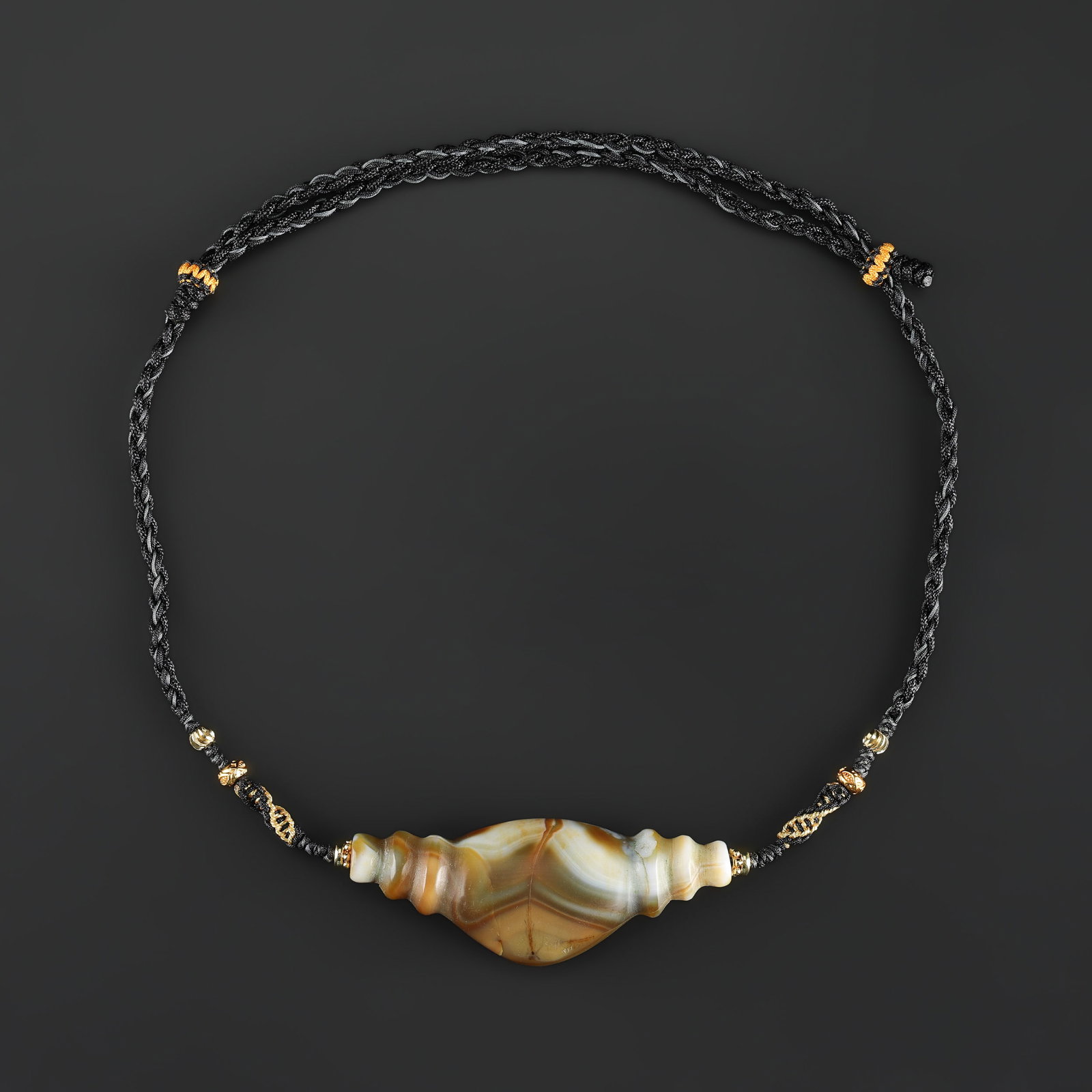 Old Ancient Rare Banded Agate Pendant Bead Necklace with Adjustable String (1 of 5)
