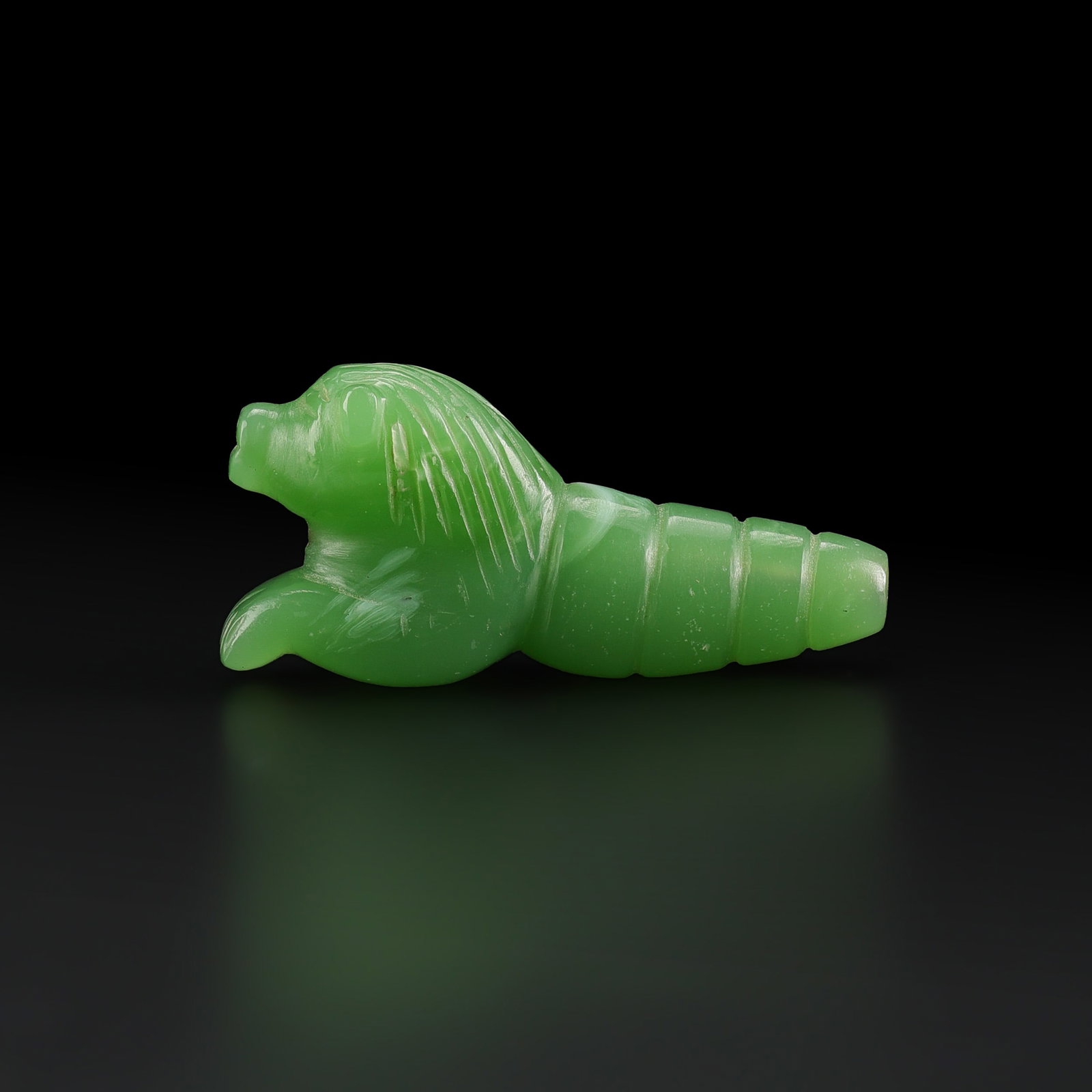 Old Mayan Olmec Culture Style Dark Jade Carved Tiger Bead Statue: Fine Bead Old Mayan Olmec Culture Style Dark Jade Carved Tiger Bead Statue. A desirable auction piece with appealing beadwork and collectible visual character. Well suited for ethnographic jewelry col