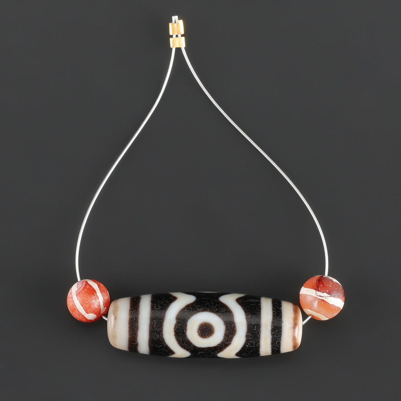 Group of Tibetan Eye Dzi Bead and Pair of Etched Carnelian Beads (1 of 4)