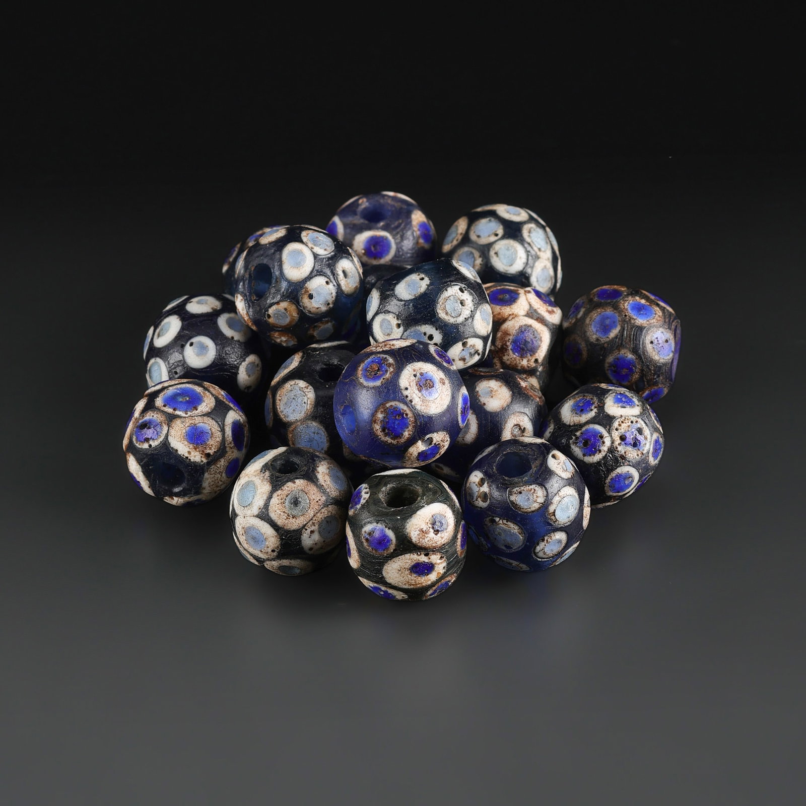 Old Ancient Glass Eye Beads Lot: Fine Bead Group Old Ancient Glass Eye Beads Lot. A desirable auction piece with appealing beadwork and collectible visual character. Well suited for ethnographic jewelry collectors, display, or additi