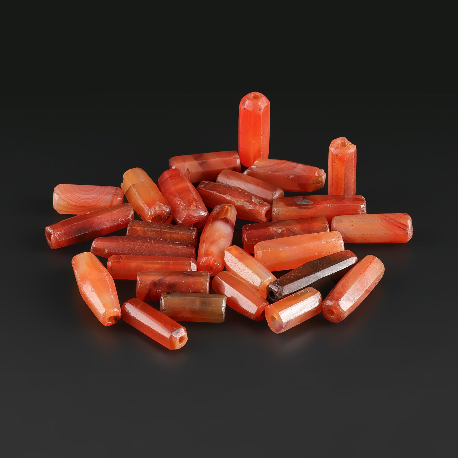 Collection of Antique Old Carnelian Agate Beads Lot: Fine Bead Group Collection of Antique Old Carnelian Agate Beads Lot. A desirable auction piece showing attractive natural color, texture, and character. Well suited for ethnographic jewelry collectors