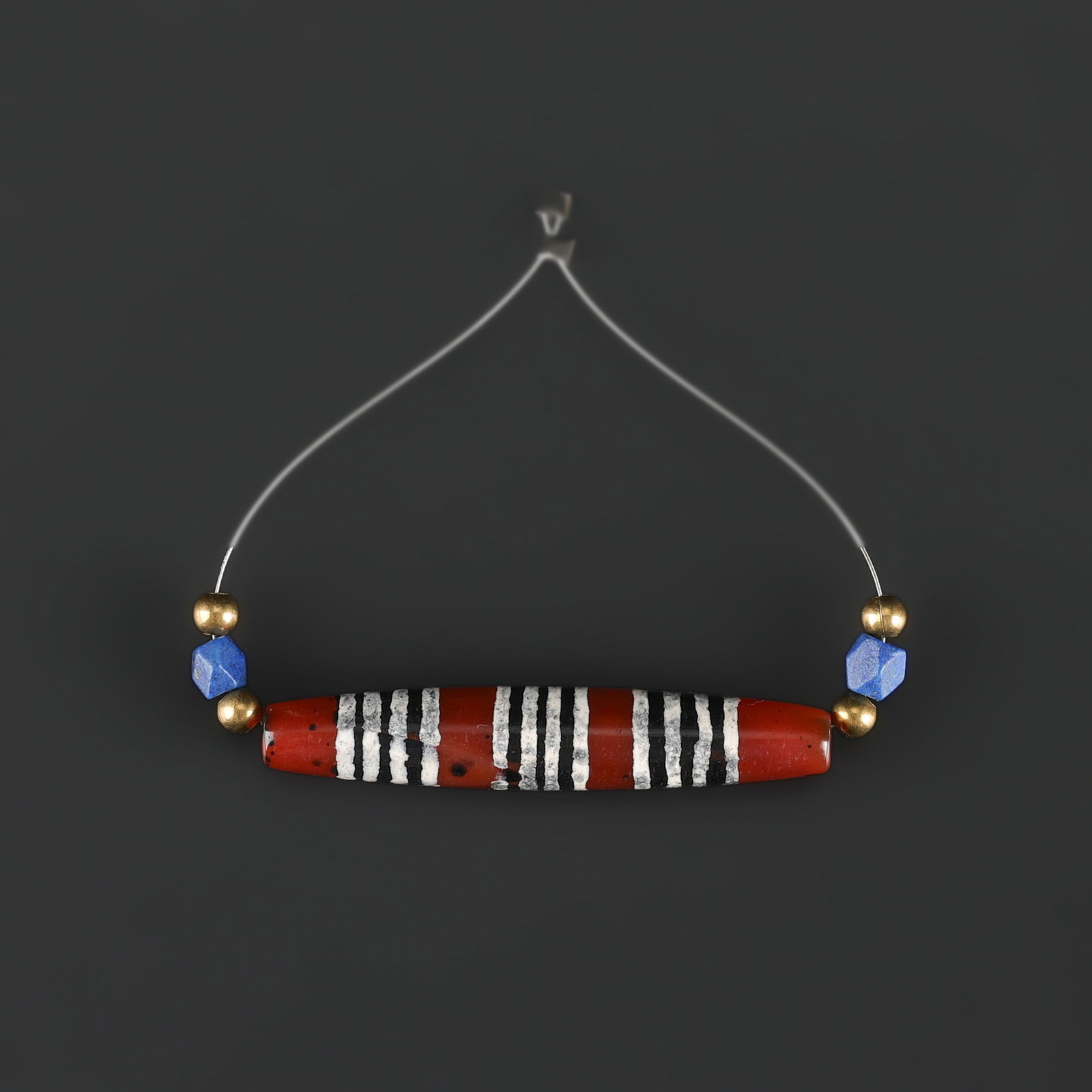Himalayan Stripes Banded Agate Bead Pendant and Pair of Lapis Lazuli Beads (1 of 4)