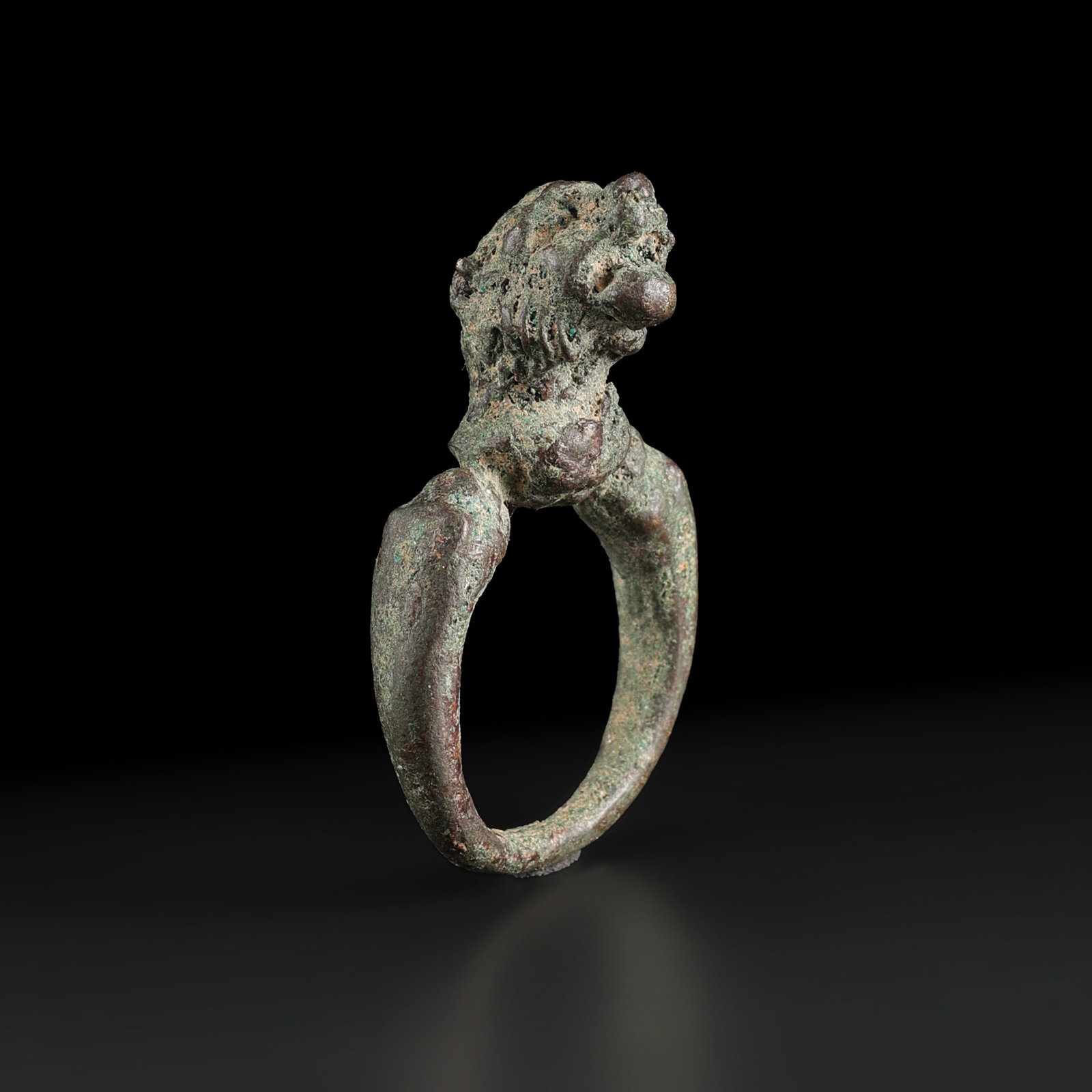 Near Eastern Ancient Bactria Greek Bronze Jewelry Ring Lion Head Shape Motif (1 of 5)