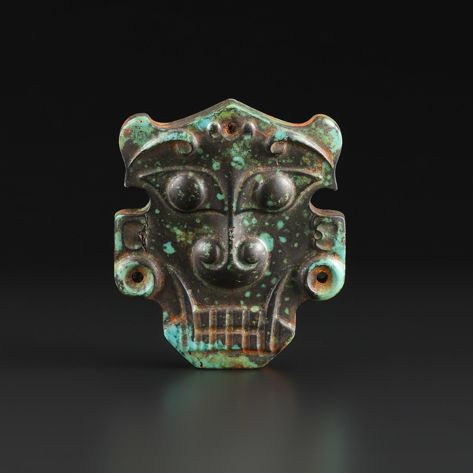 Chinese Carving Turquoise Deity & Tiger Face Amulet Post Shijiahe Culture (1 of 4)