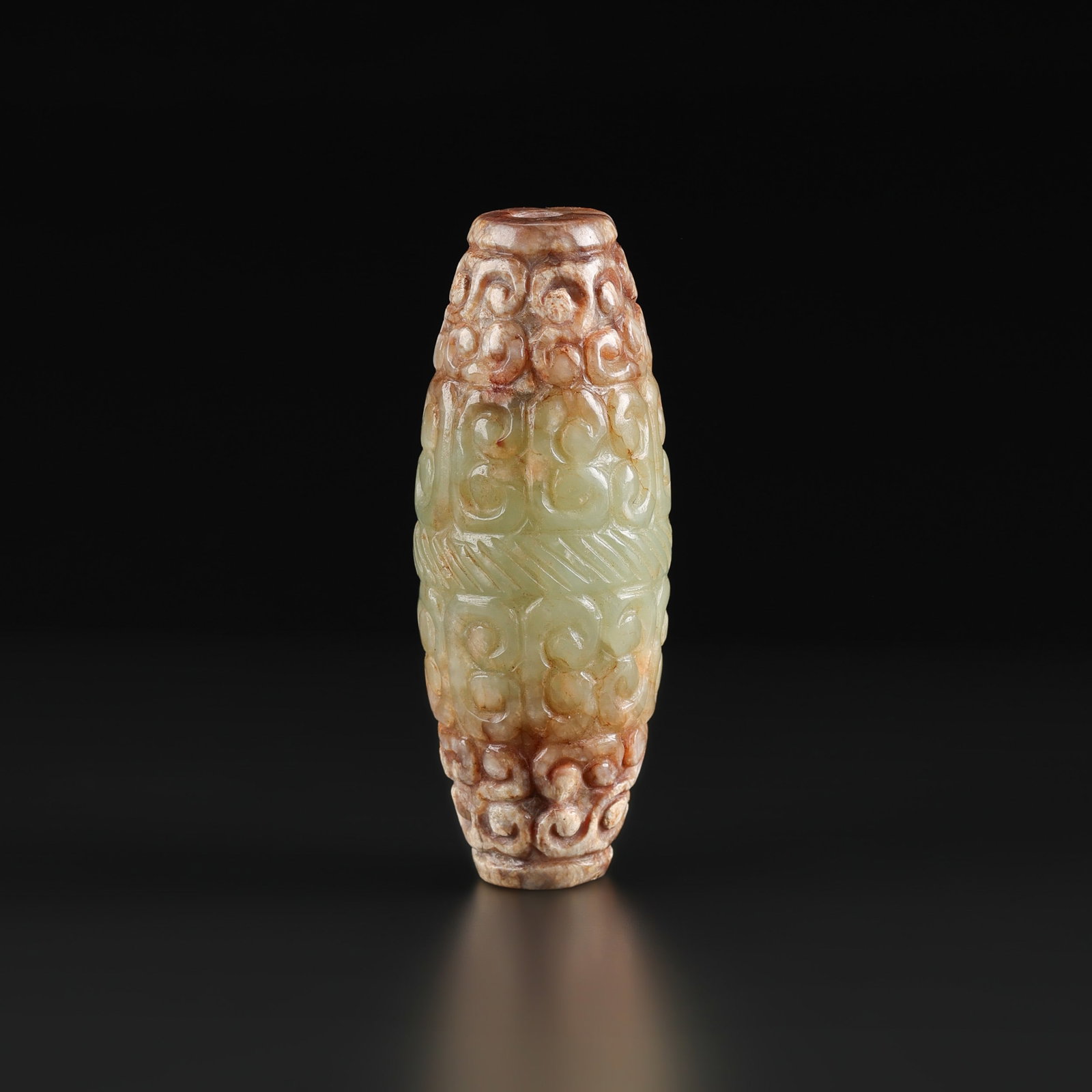 Ancient Ming Dynasty Jade Stone Seal Bead: Fine Jade Ancient Ming Dynasty Jade Stone Seal Bead. A desirable auction piece showing attractive natural color, texture, and character. Well suited for ethnographic jewelry collectors, display, or ad
