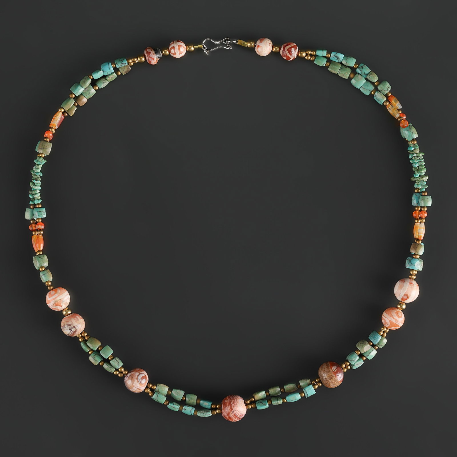 Collection of Antique Mix Old Turquoise and Etched Carnelian Beads Necklace: Collection of Antique Mix Old Turquoise and Etched Carnelian Beads Necklace, featuring selected beads or ornaments with decorative appeal for collectors. Length: 20in Total Weight: 31gram