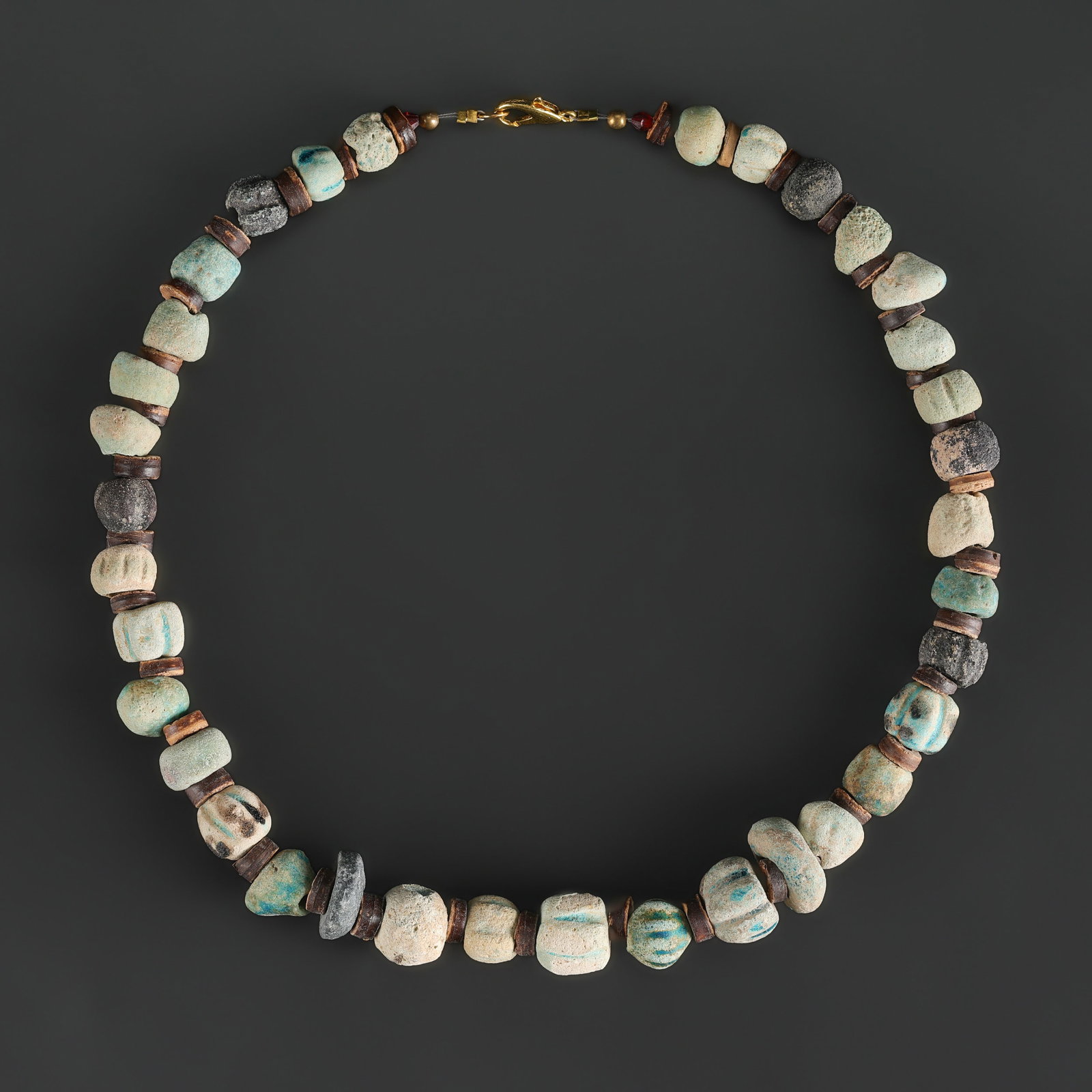 Romans Old Ancient Antiquities Jewelry Antique Faience Glazed Beads Necklace: Romans Old Ancient Antiquities Jewelry Antique Faience Glazed Beads Necklace, featuring selected beads or ornaments with decorative appeal for collectors. Length: 18in Total Weight: 61gram