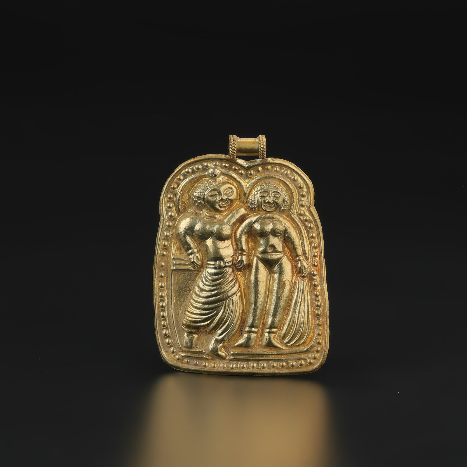 Ancient Asian 16K Gold Pendant Decorated With Figures (1 of 5)
