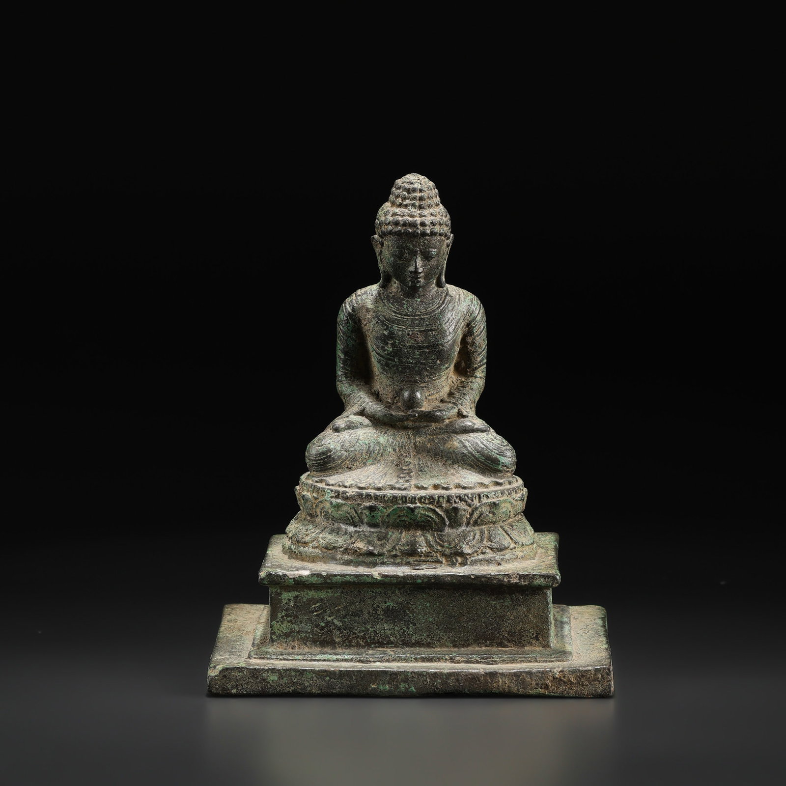 South East Asian Antique Bronze Seated Buddha Statue in Dhyana Mudra on Lotus Base (1 of 5)