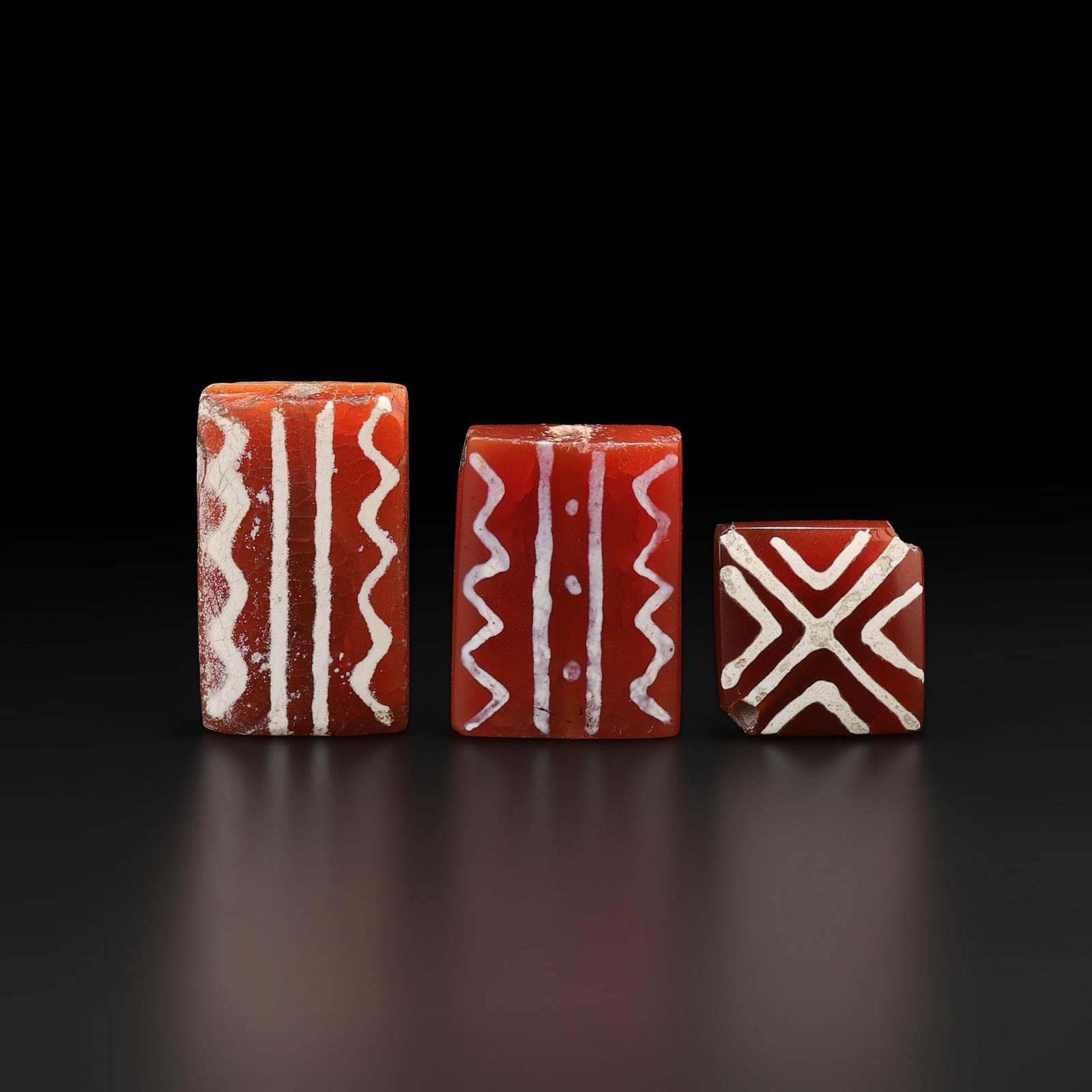Near Eastern Etched Carnelian Beads with Zigzag Pattern ? Square Shape (1 of 4)