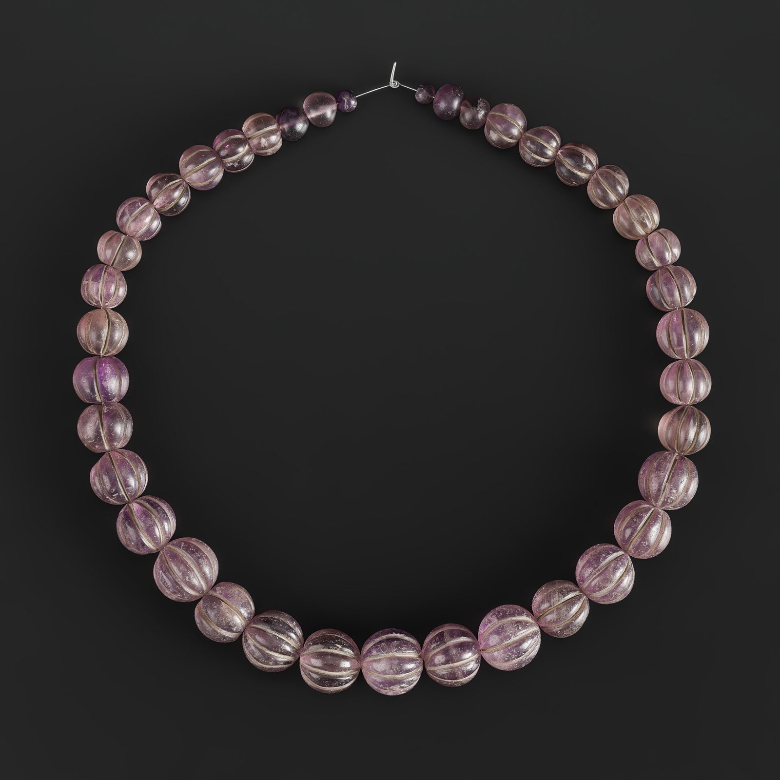 Antique Beautiful Amethyst Carving Melon Shape Beads Necklace (1 of 5)