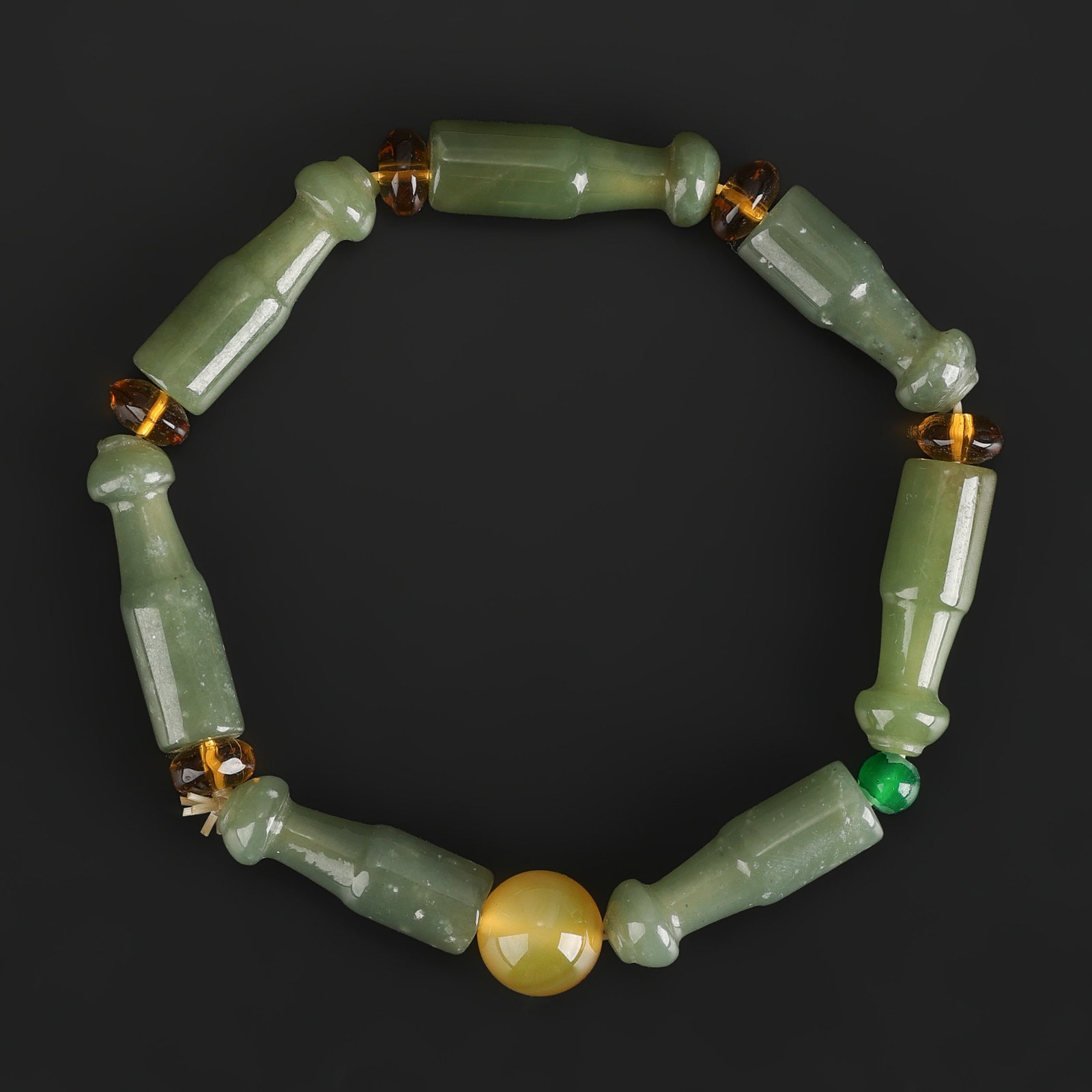 Old Jade Carved Tube Shaped Bead Bracelet (1 of 4)