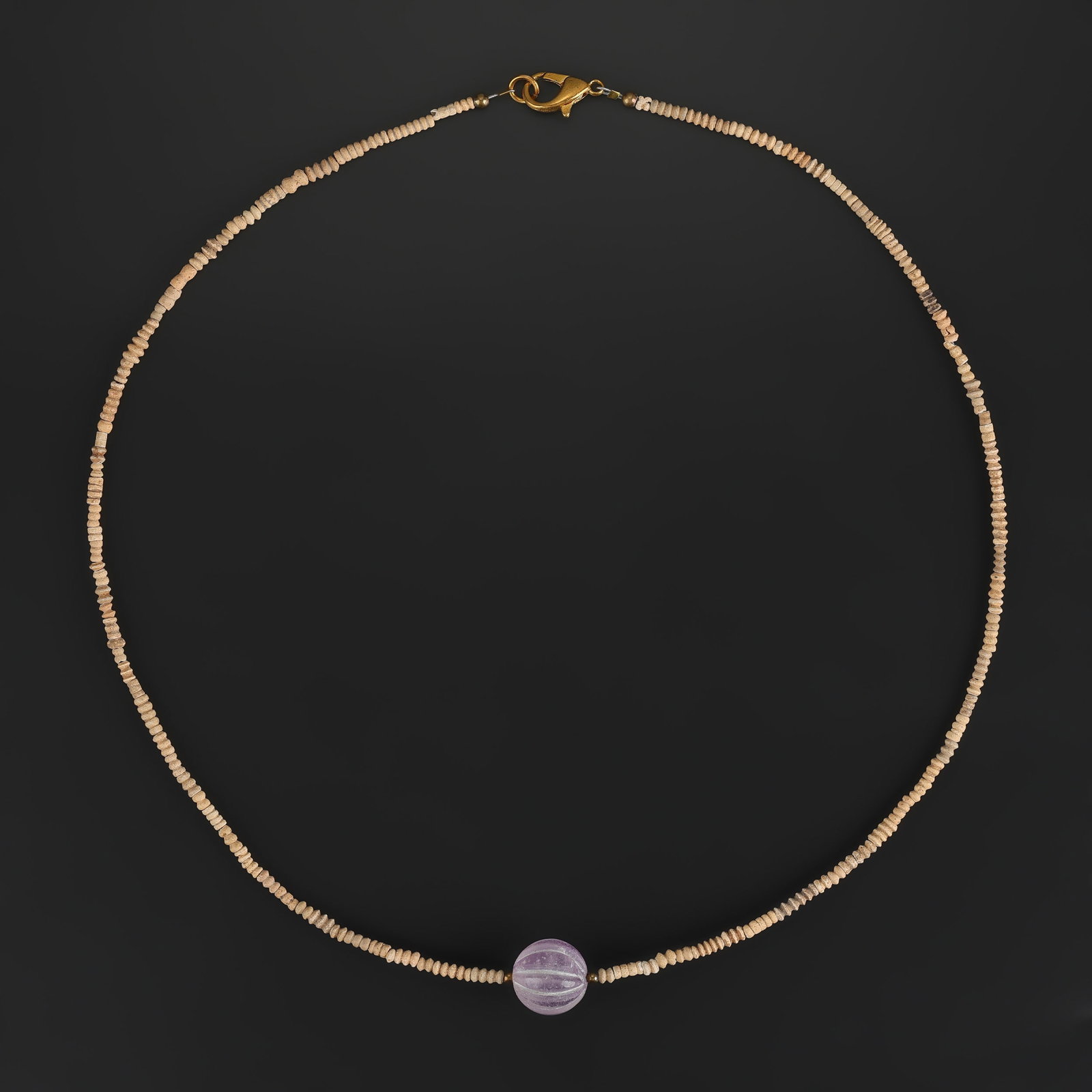 Ancient Faience Beads Necklace with Large Carved Amethyst Stone Bead (1 of 5)