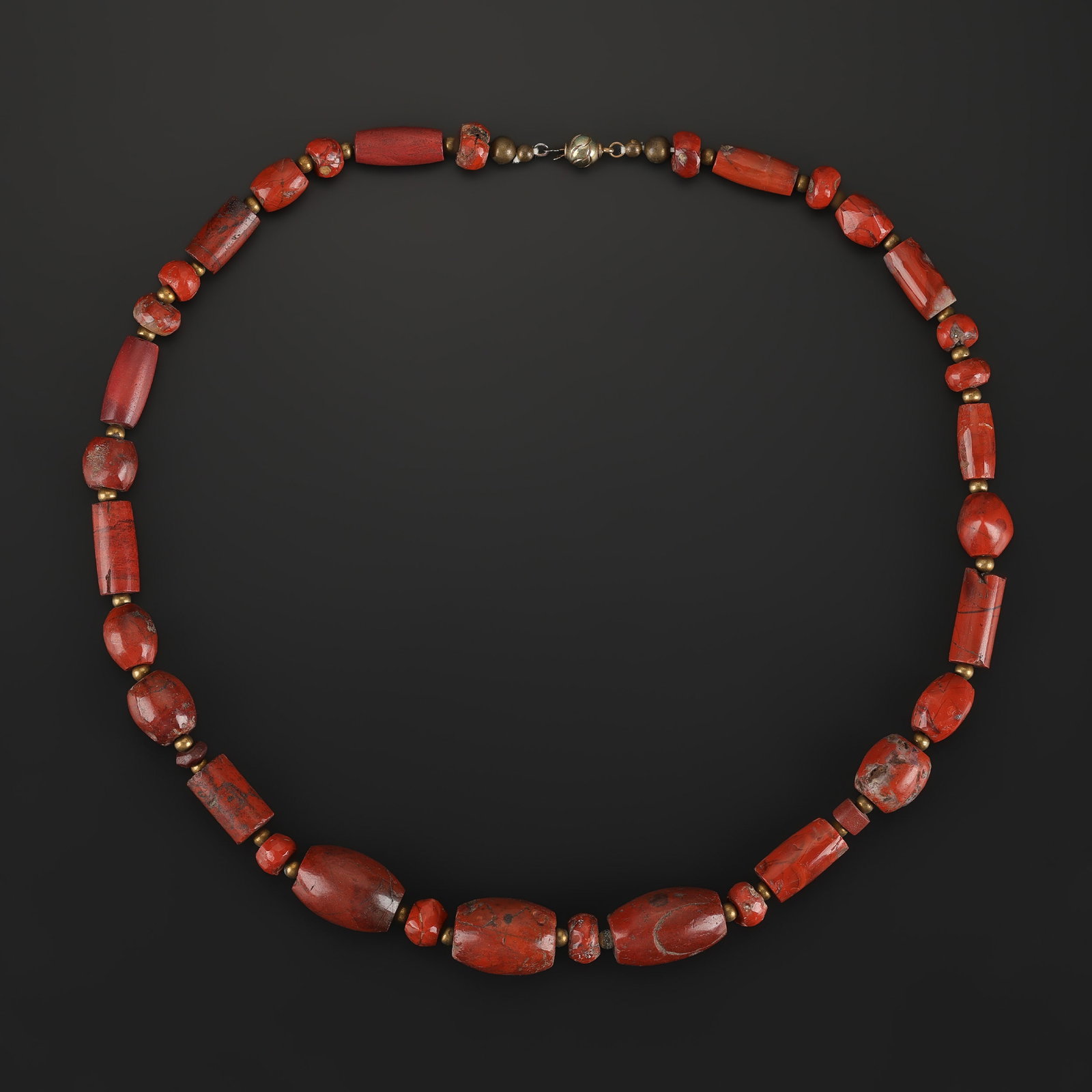Old Red Jasper Stone Beads Necklace: Old Red Jasper Stone Beads Necklace featuring quality craftsmanship and collectible appeal. Suitable for display or collection. Length: 21in Total Weight: 90gram