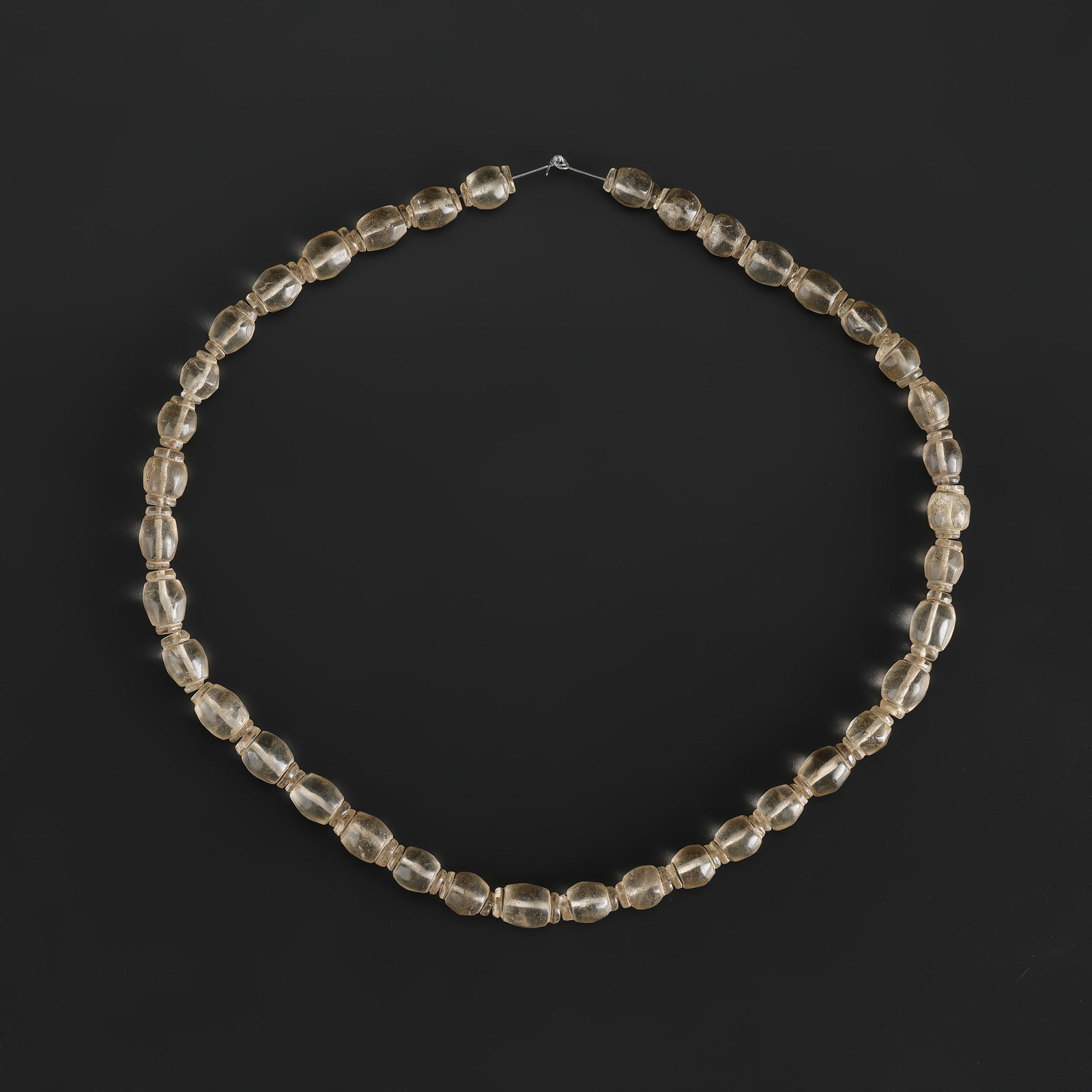 Ancient Roman Crystal Quartz Barrel Unique Shape Beads Necklace: Ancient Roman Crystal Quartz Barrel Unique Shape Beads Necklace featuring quality craftsmanship and collectible appeal. Suitable for display or collection. Length: 20in Total Weight: 60gram