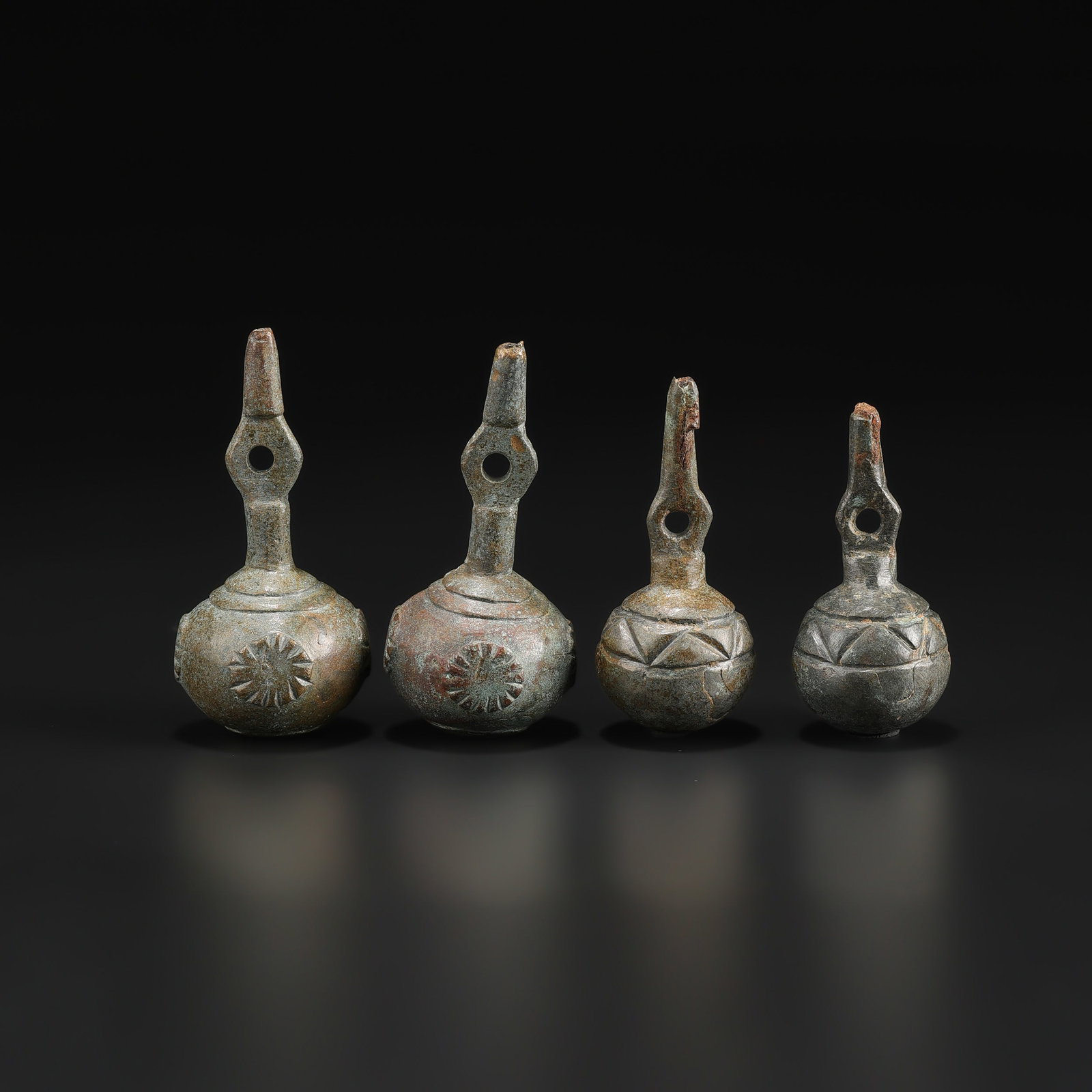 Set of Four Ancient Bronze Decorative Fitting Chariot Bells (1 of 4)