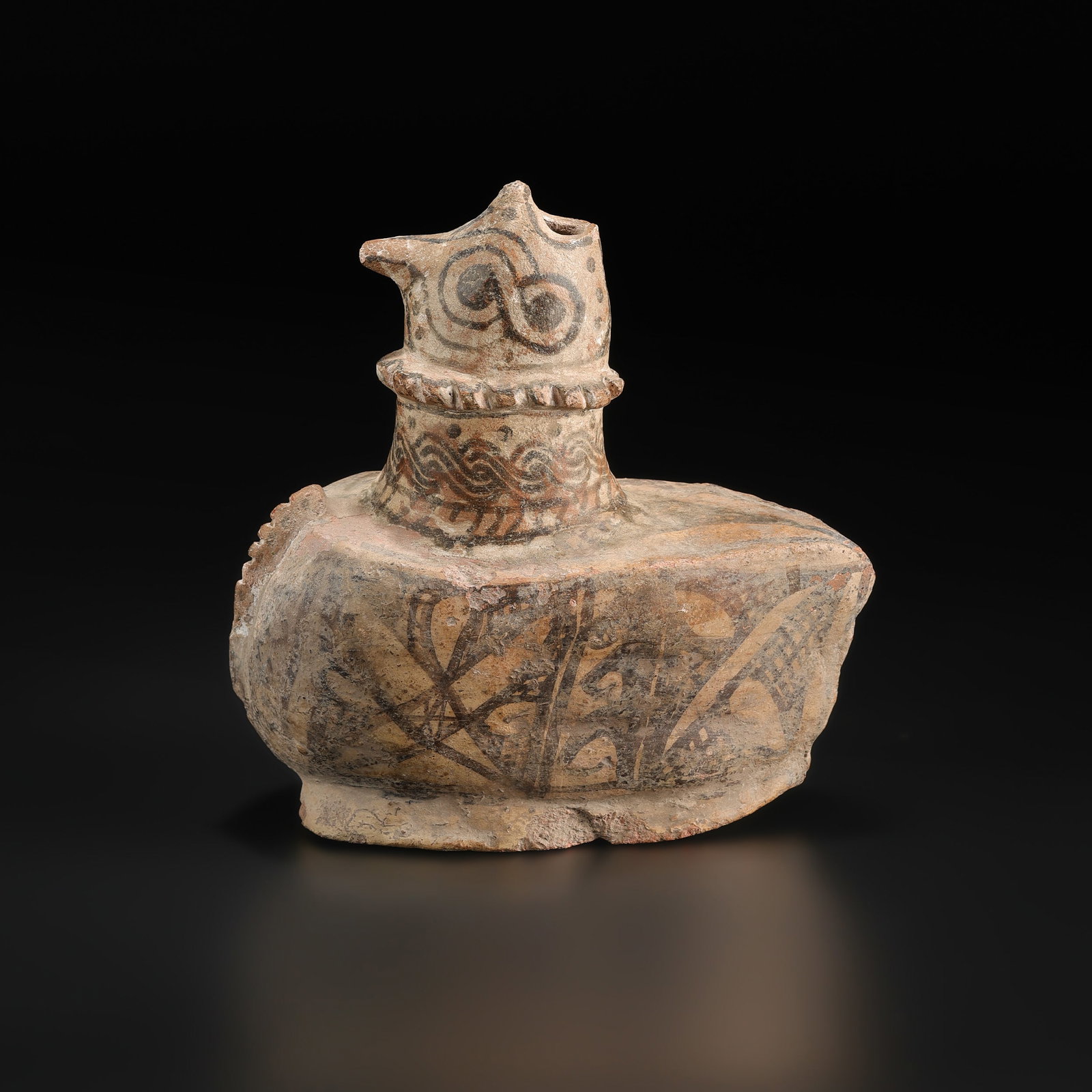 Ancient Bactria Terracotta Depicting Bird Ritual Vessel with Painted Geometric Motifs (1 of 5)