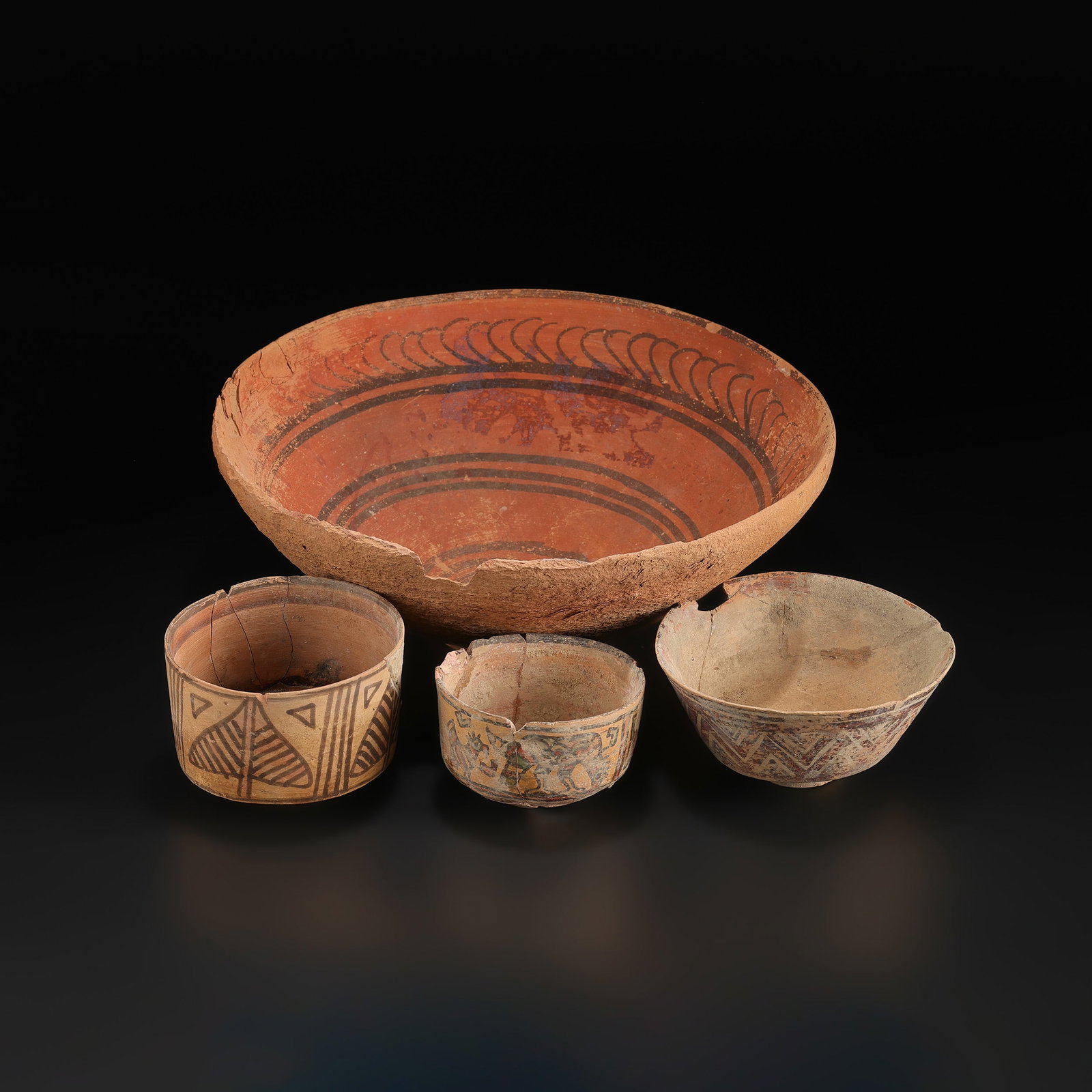 Lot of Indus Valley Pottery Bowls Hand-Painted Geometric Motifs (1 of 4)