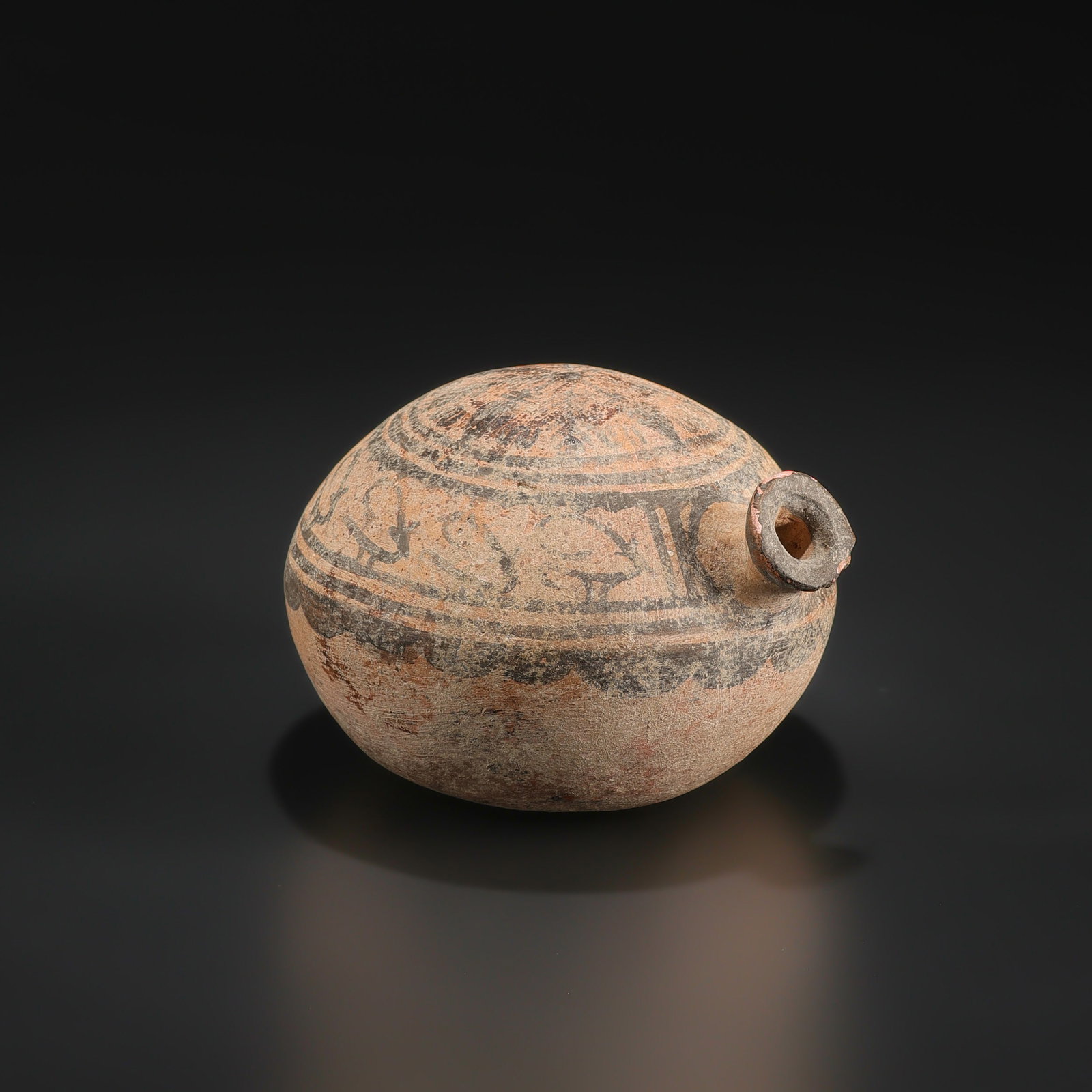 Ancient Bactria Terracotta Drinking Flask, Decorated With Floral & Geometric Design (1 of 5)