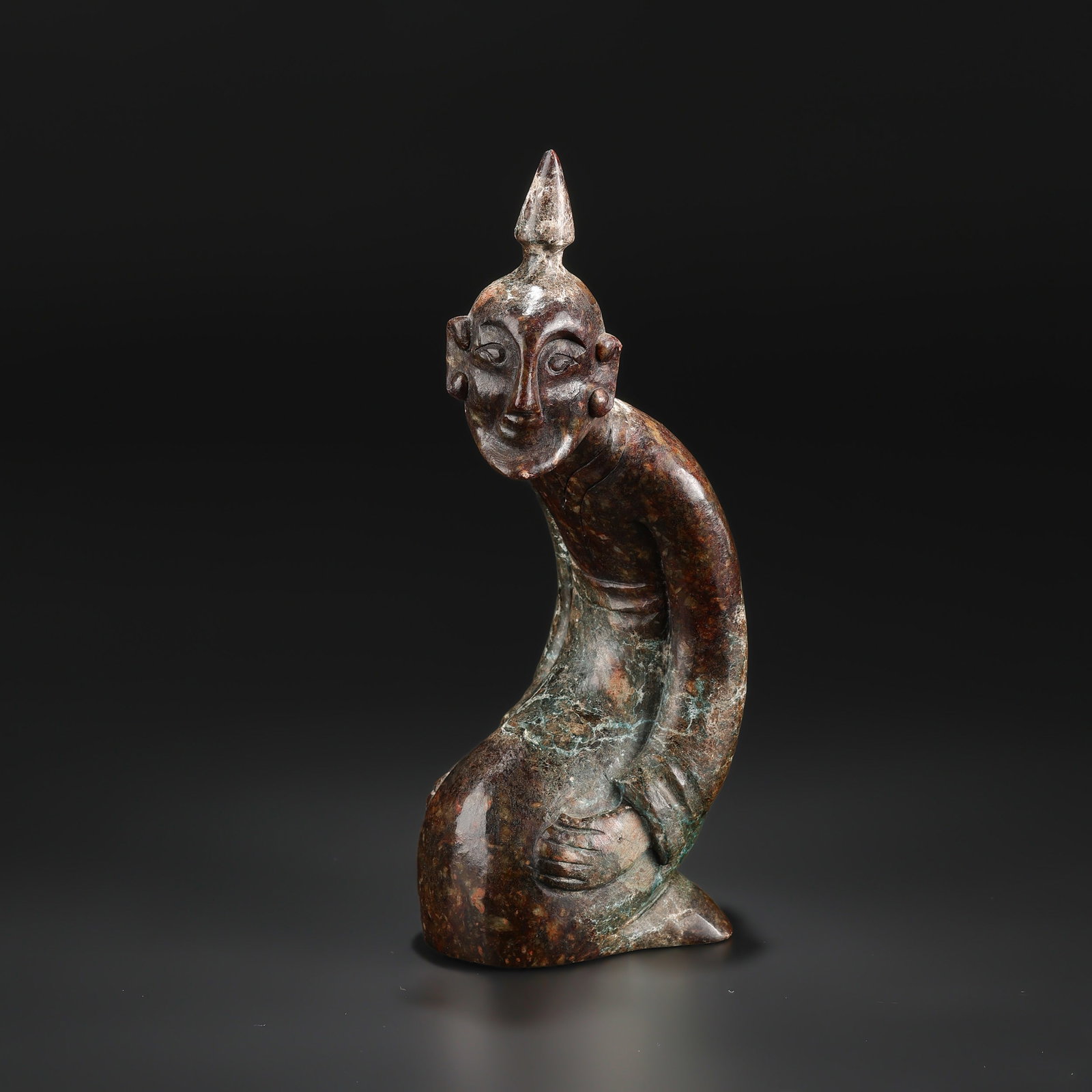 Chinese Western Zhou Dynasty Hetian Jade Hand Carved Seated Figure with Topknot: Chinese Western Zhou Dynasty Hetian Jade Hand Carved Seated Figure with Topknot featuring quality craftsmanship and collectible appeal. Suitable for display or collection. Size Detail: 7 x 20.5cm Weig