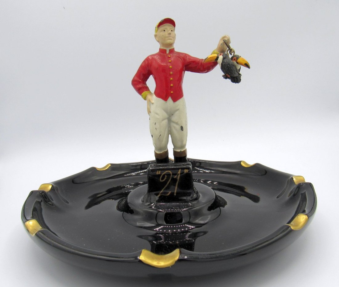 Vintage NYC Club 21 Jockey Advertising Ashtray by Hall: Vintage NYC Club 21 Jockey Advertising Ashtray by Hall