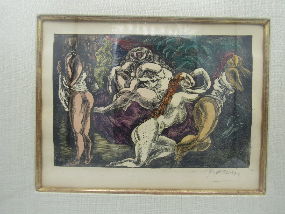 Jules Pascin Colored Woodcut Group of Nudes (1 of 5)