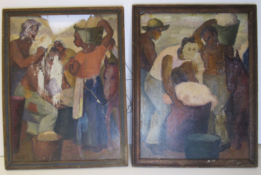 Lot of 2 Ruffino Tamayo Signed Sketch Oil Painting 1930 (1 of 8)