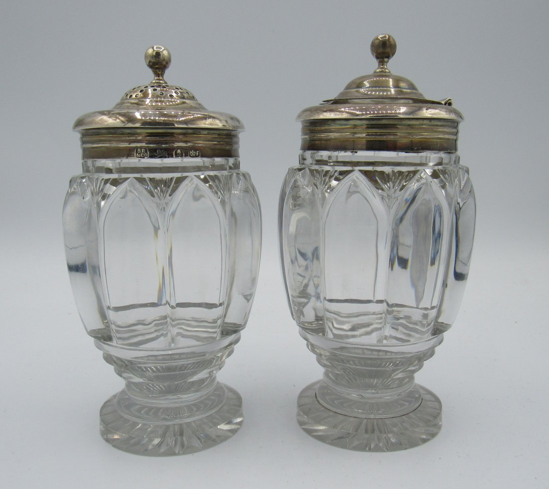 Pair Georgian Sterling Silver Crystal Pepper & Mustard (1 of 5)