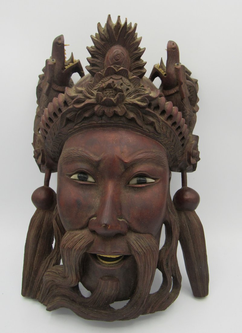 Antique Chinese Carved Wood Face Mask Sculpture (1 of 4)