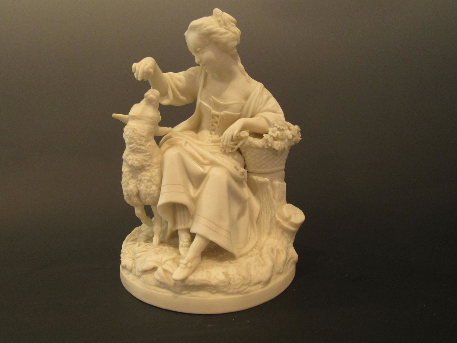 White Bisque Figurine Girl w Sheep (1 of 6)