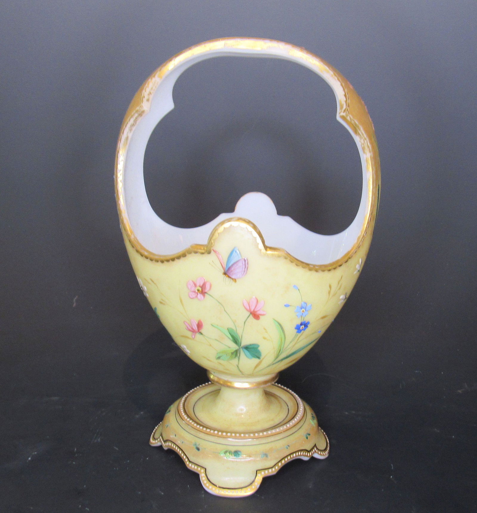 Victorian Painted Milk Glass Basket (1 of 5)