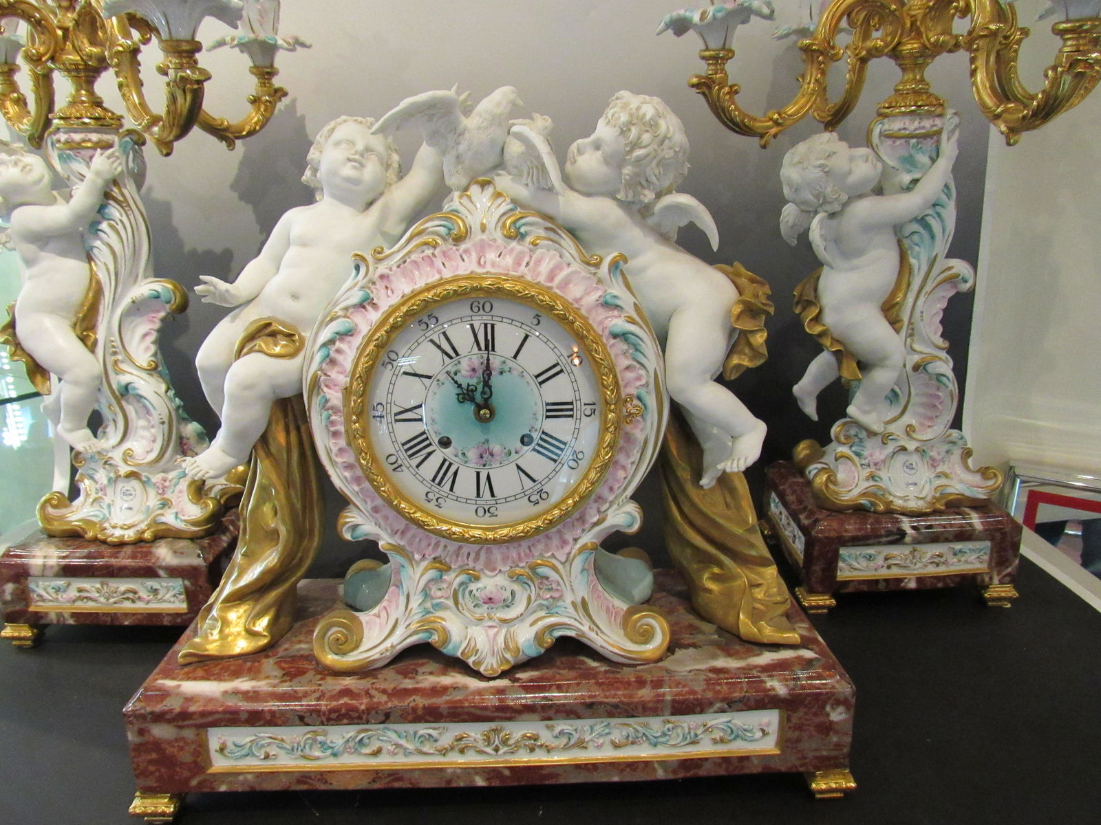 Tiche Italian Garniture Porcelain Candelabra Set Clock (1 of 10)