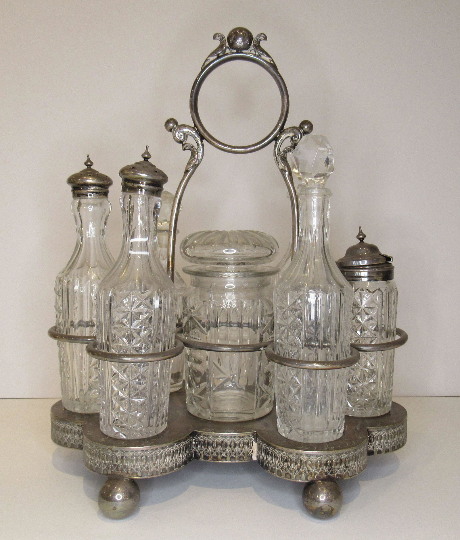 Victorian Crystal & Silver Plated Castor Set (1 of 4)