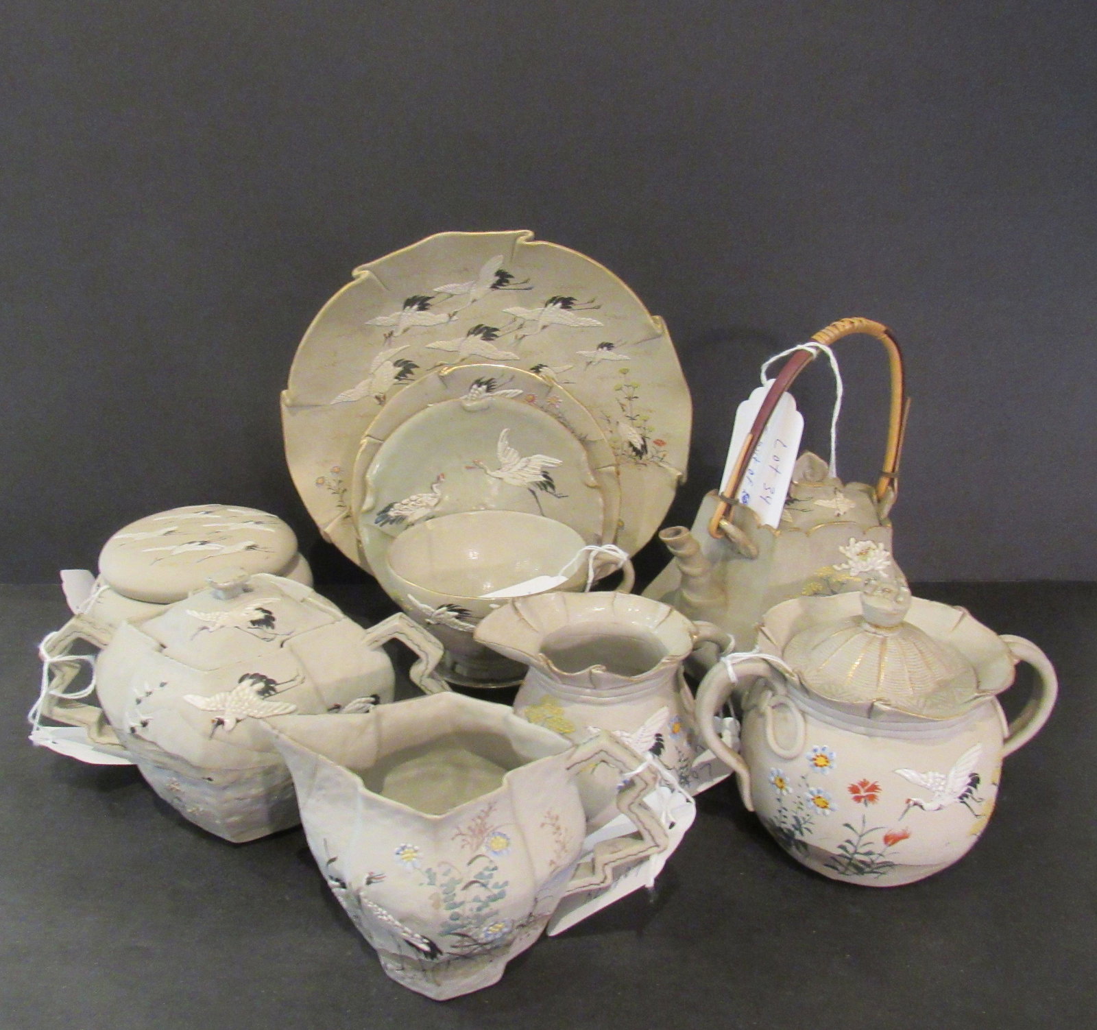 Lot of 10 Vintage Japanese Asian Banko Crane Dishes (1 of 12)