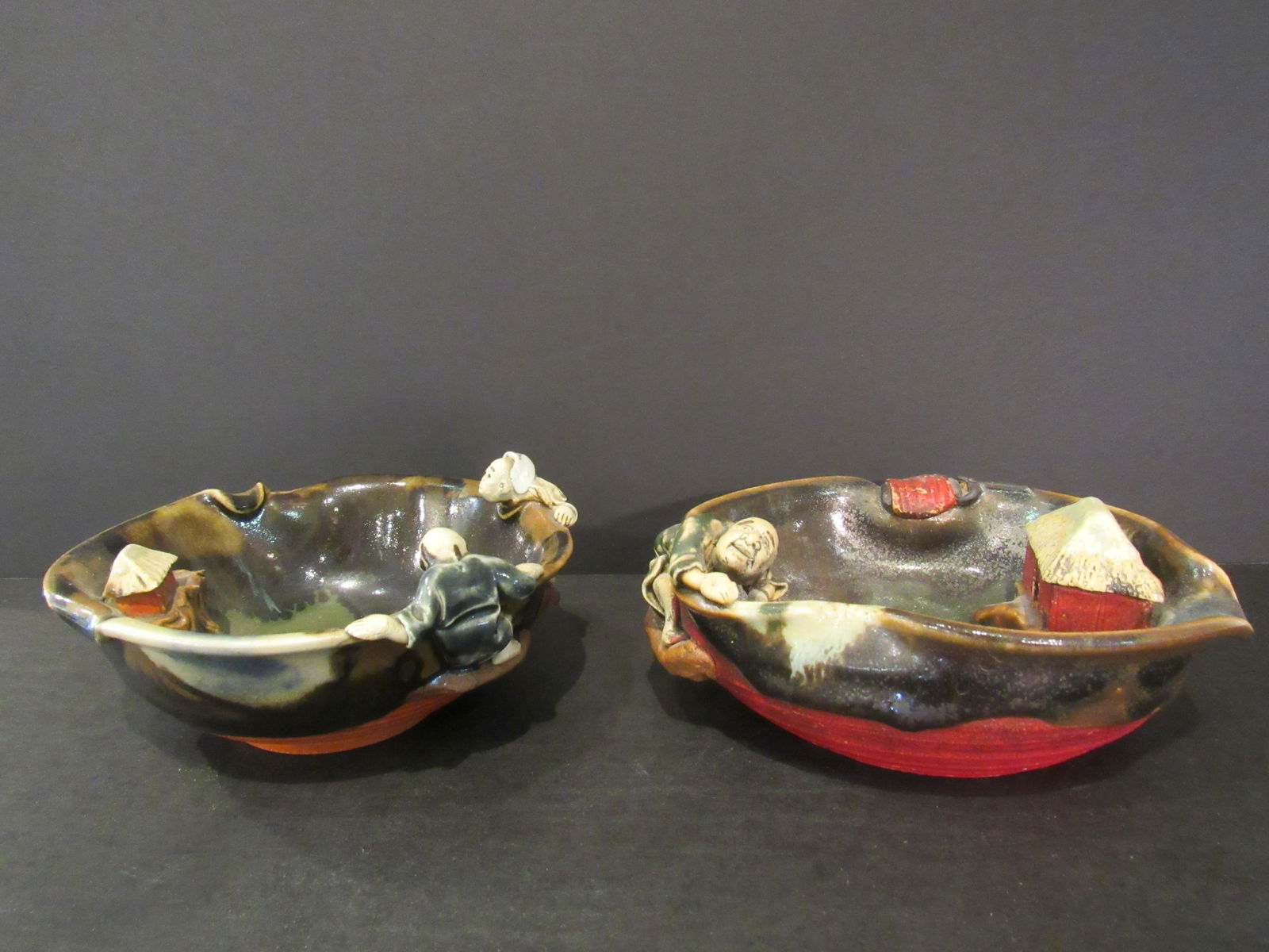 Lot of 2 Sumida Gawa Japanese Asian Pottery Bowls (1 of 12)