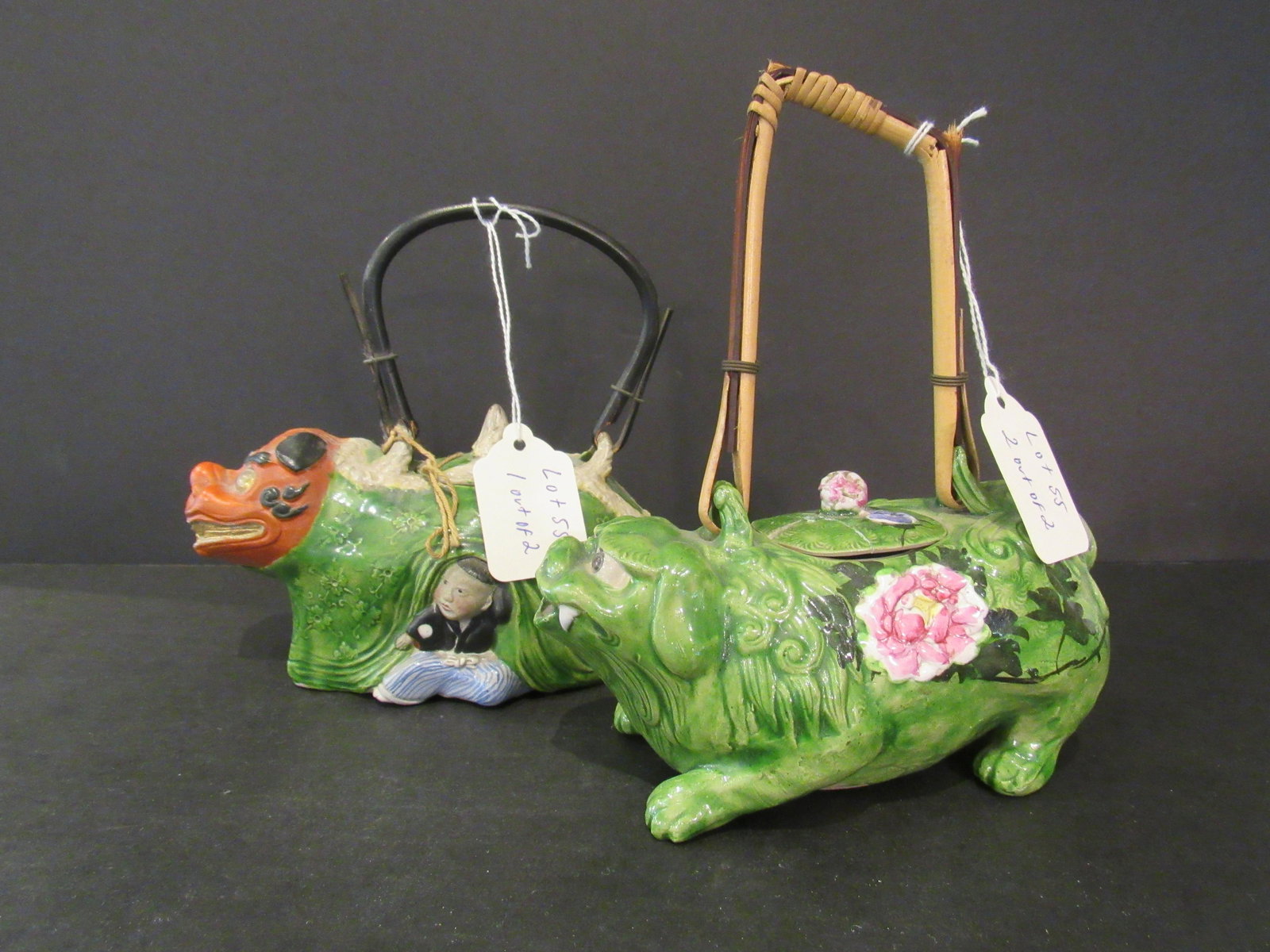 Lot of 2 Vintage Chinese Asian Green Foo Dog Teapots (1 of 9)
